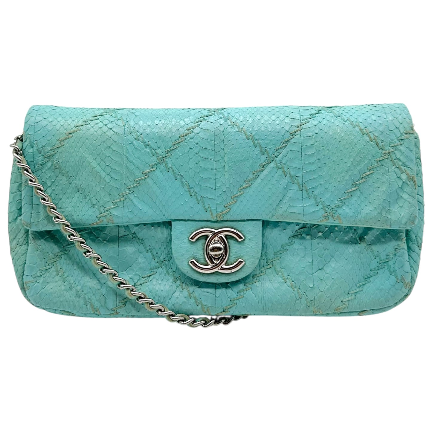 Chanel Light Blue Python Wild Stitch Small East West Flap Bag