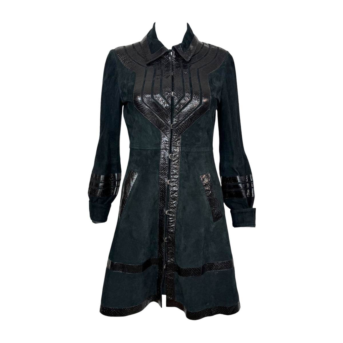 Gucci Black Suede & Python Mid-Length Jacket