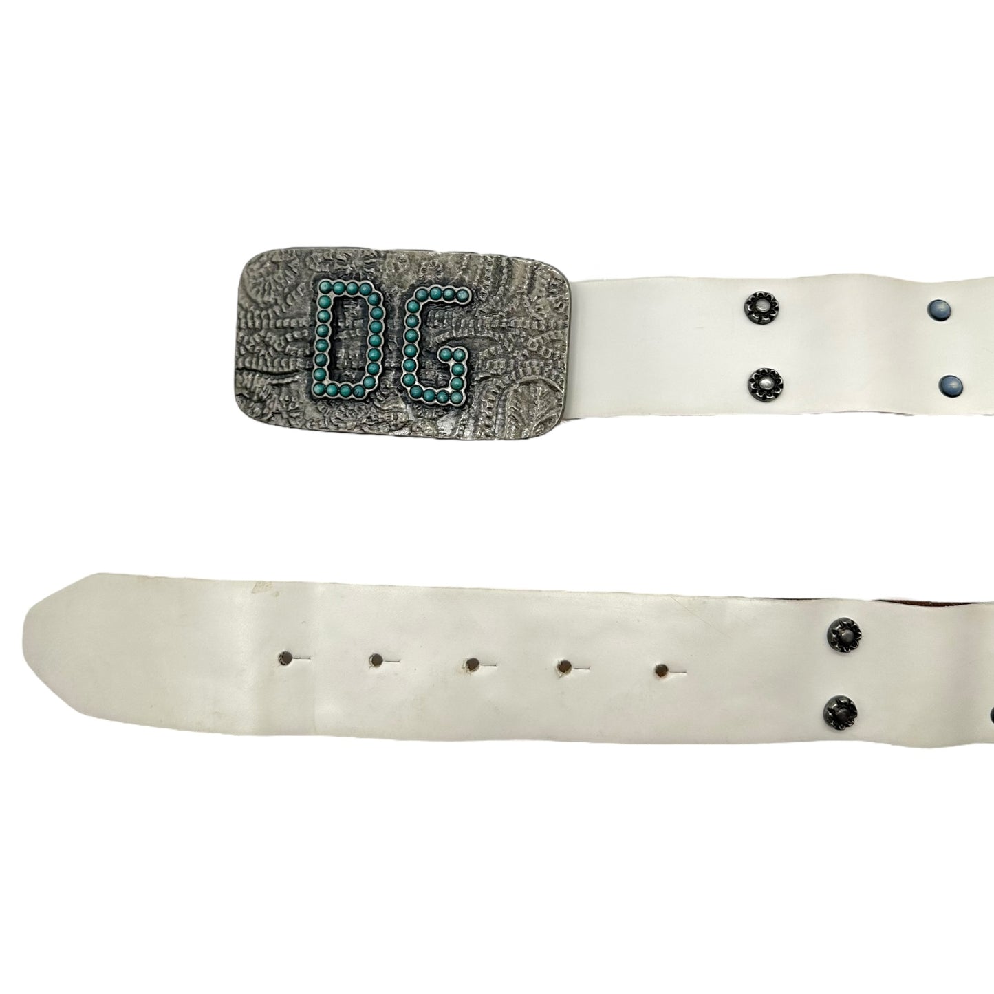 Dolce & Gabbana White & Turquoise Studded Logo Belt