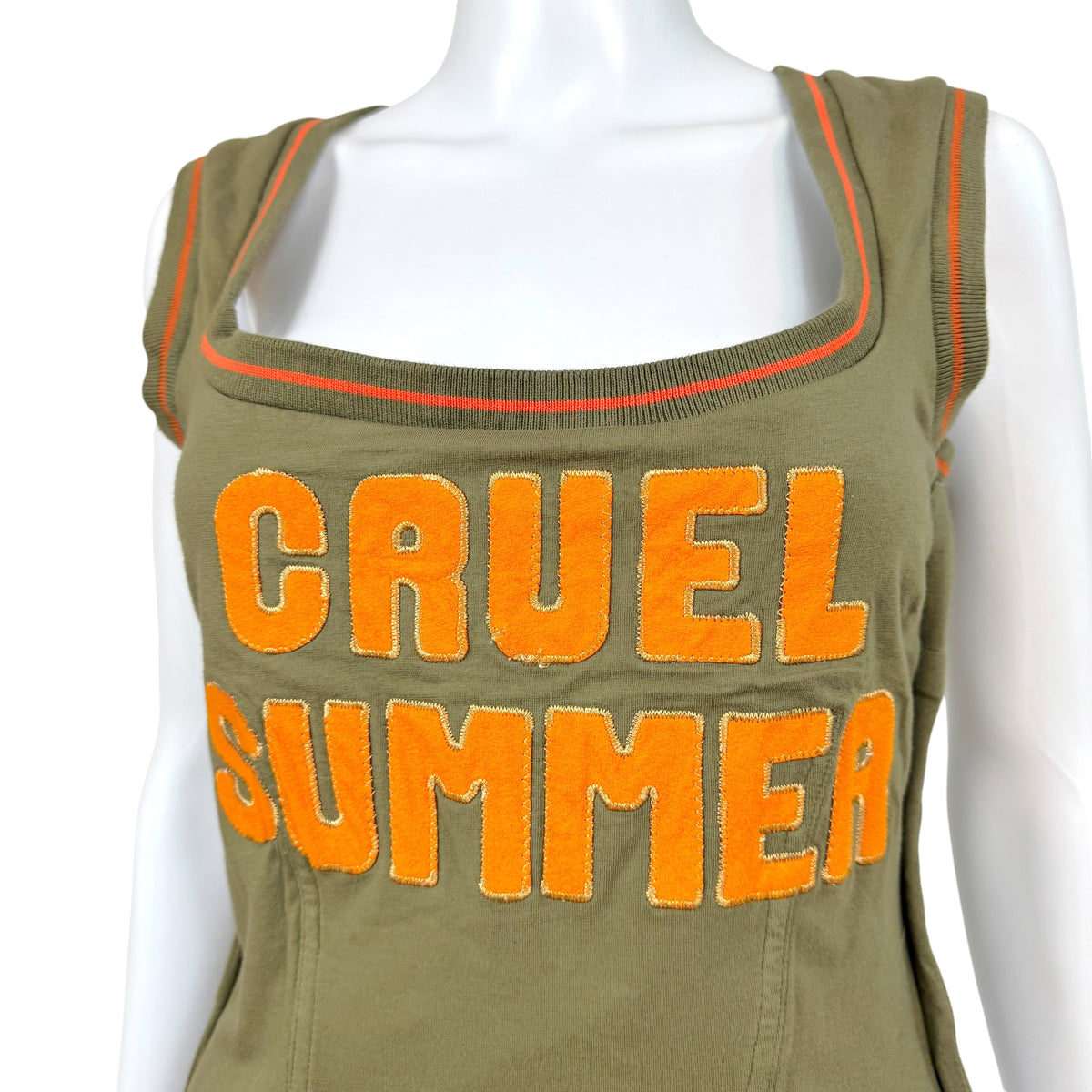 D&G Dolce & Gabbana Khaki Green & Orange 'Cruel Summer Lace-Back Corset Top