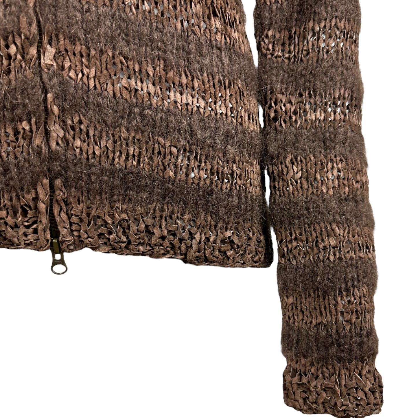 Jean Paul Gaultier Brown Striped Knit Zip Up Cardigan Sweater