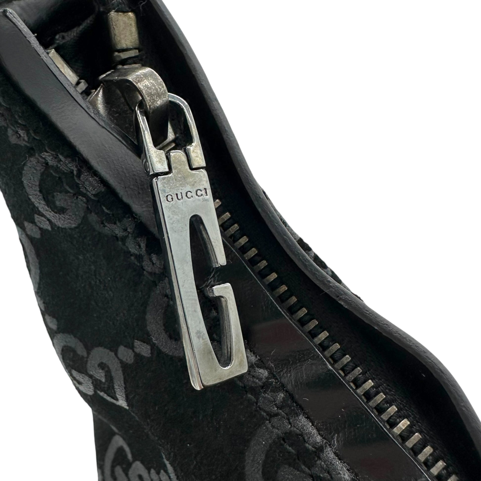 Gucci Black Suede Monogram Shoulder Bag - Outfit Repeater