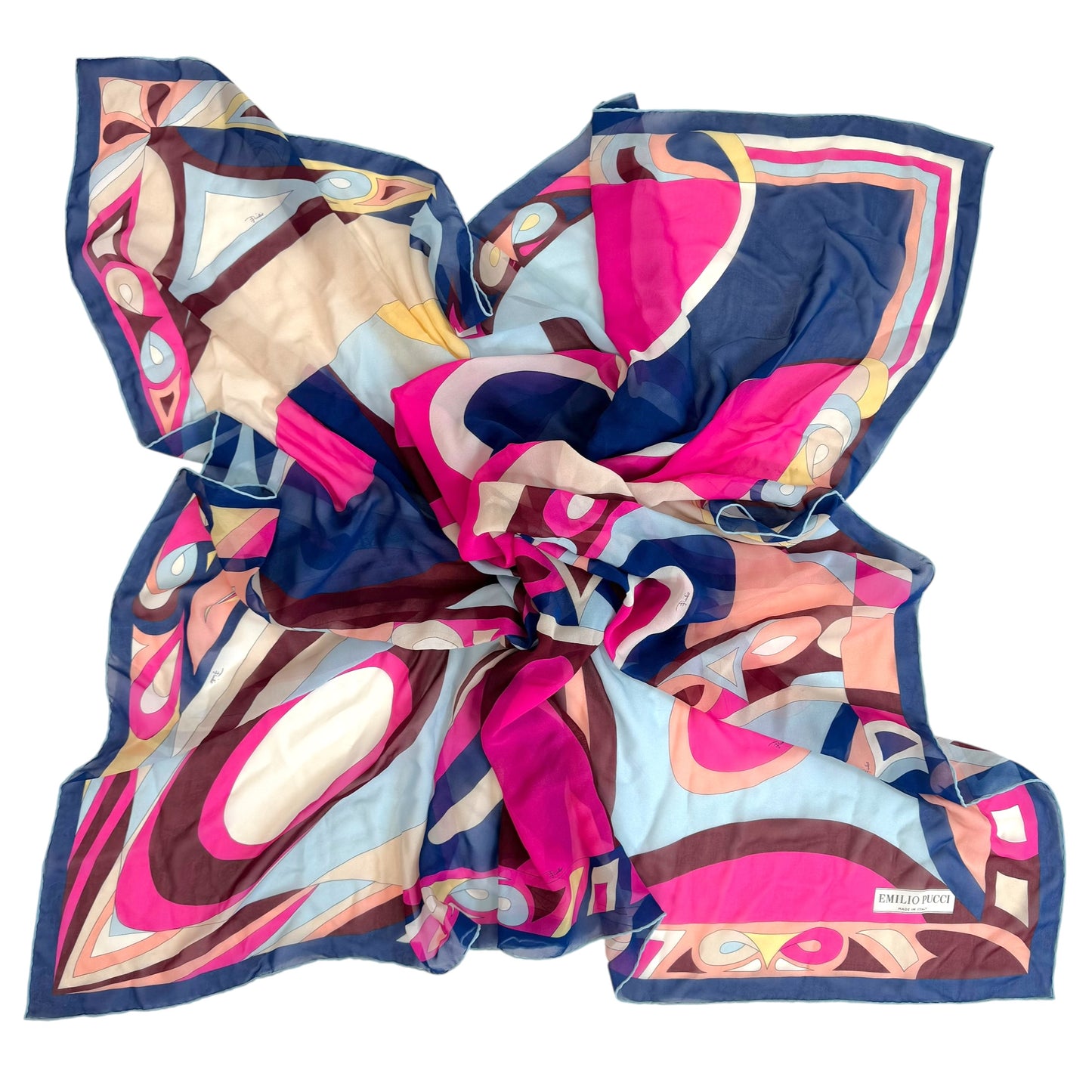 Emilio Pucci Pink & Blue Sheer Printed XL Silk Square Scarf