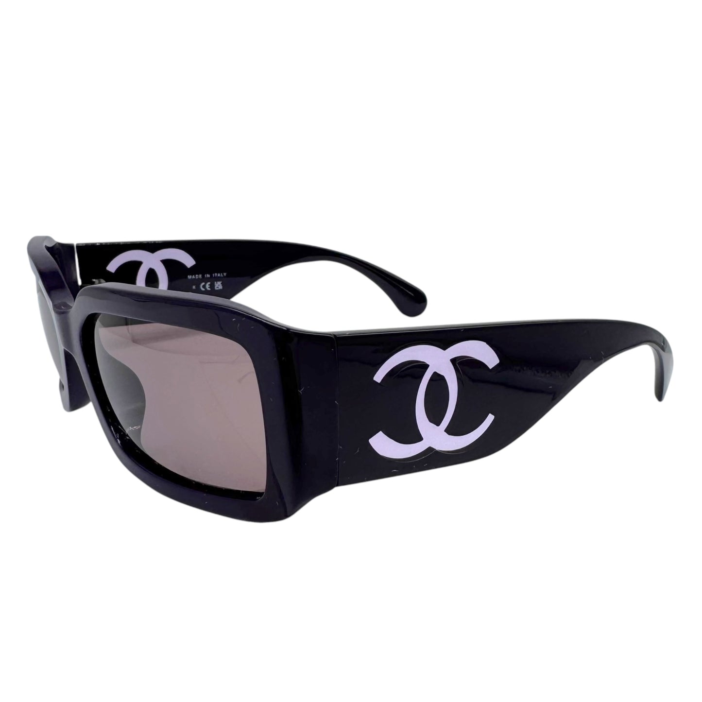 Chanel Purple Transparent Oversized Rectangle Sunglasses