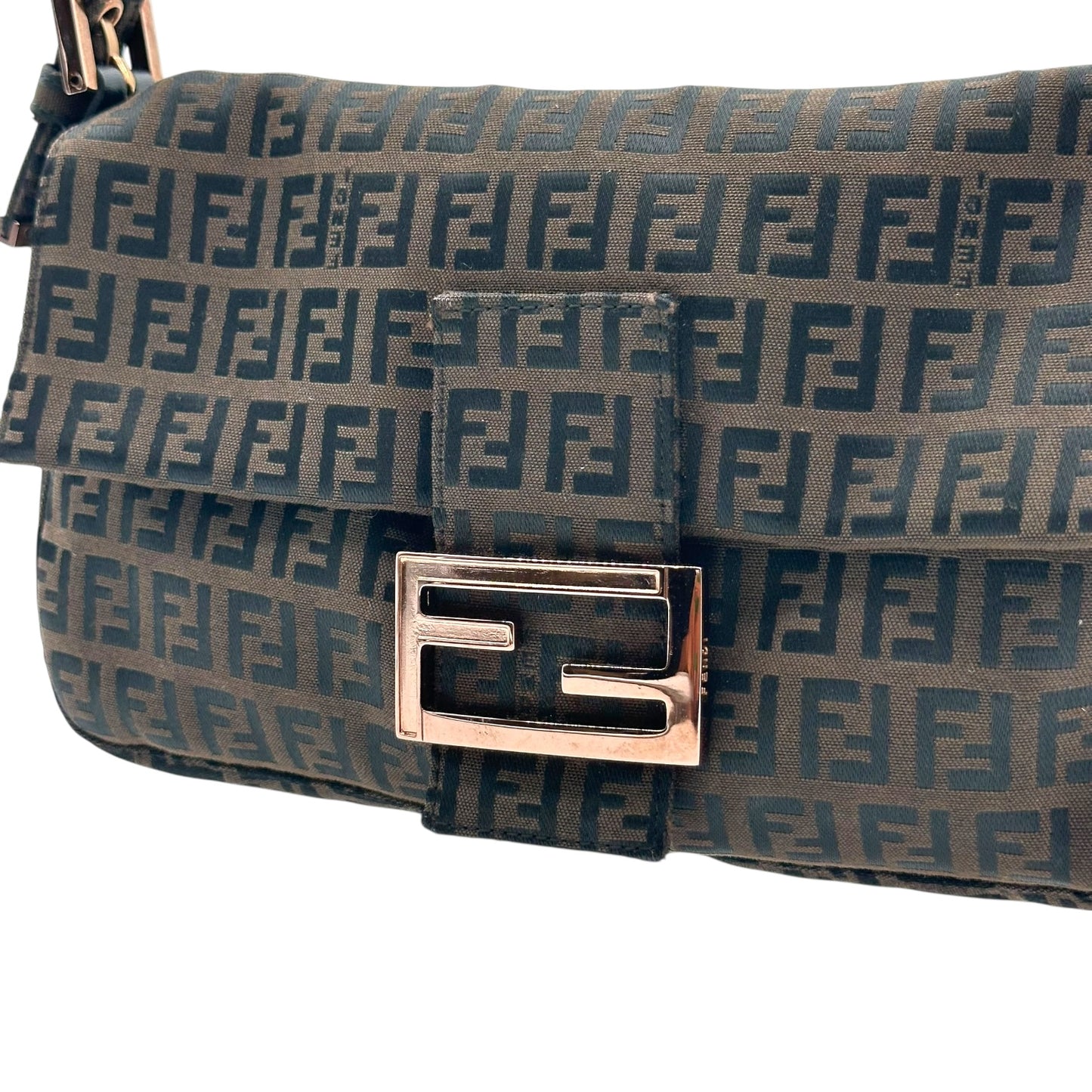 Fendi Black & Brown Zucchino Baguette Bag
