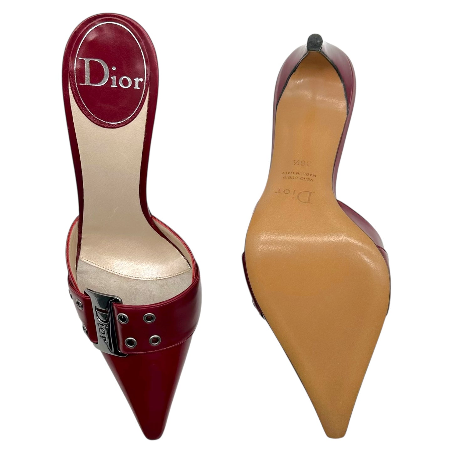 Christian Dior Burgundy Leather Street Chic Mule Heels NEW