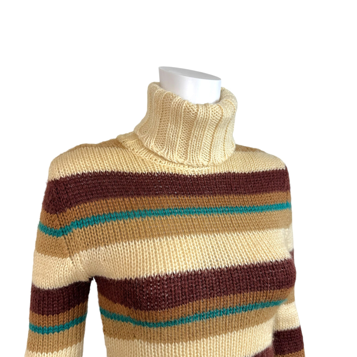 Dolce & Gabbana Beige Brown Striped Turtleneck Sweater