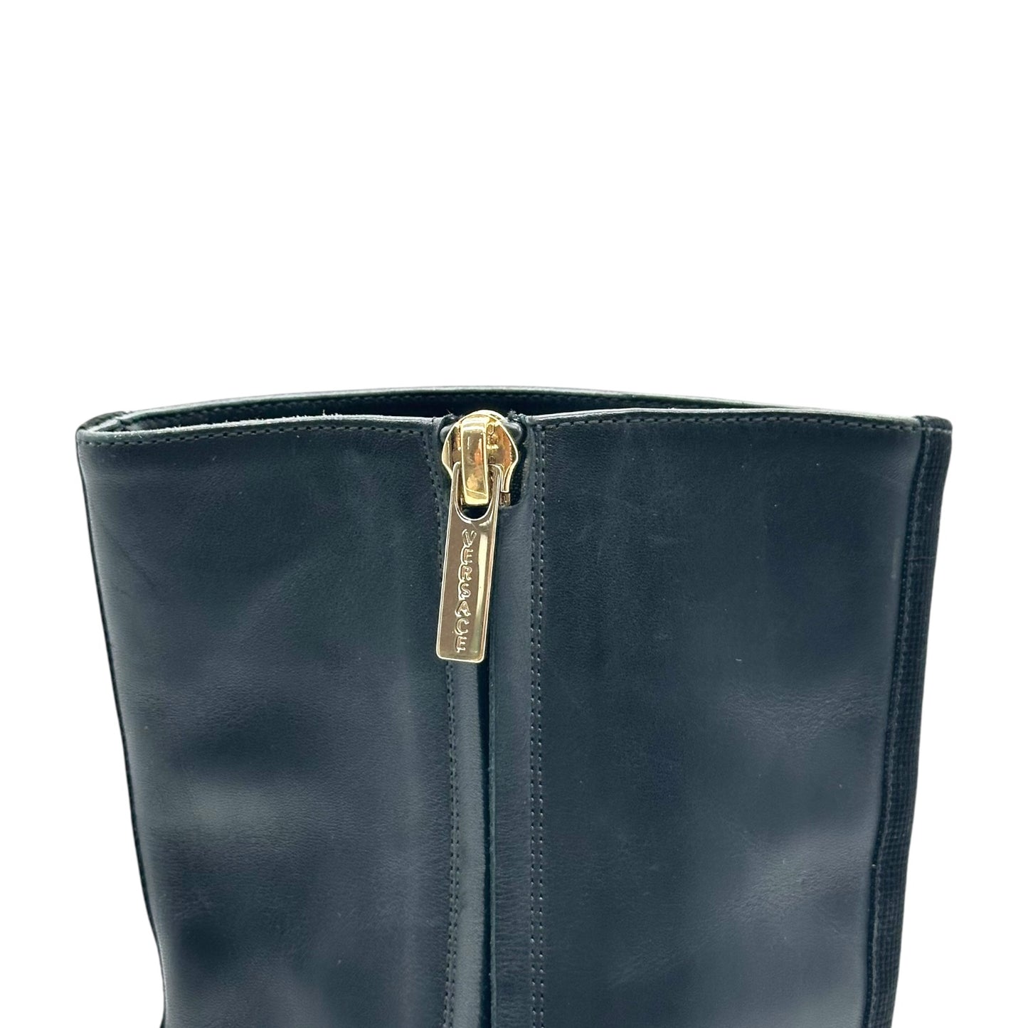 Versace Black Leather Floral Patchwork Heeled Boots