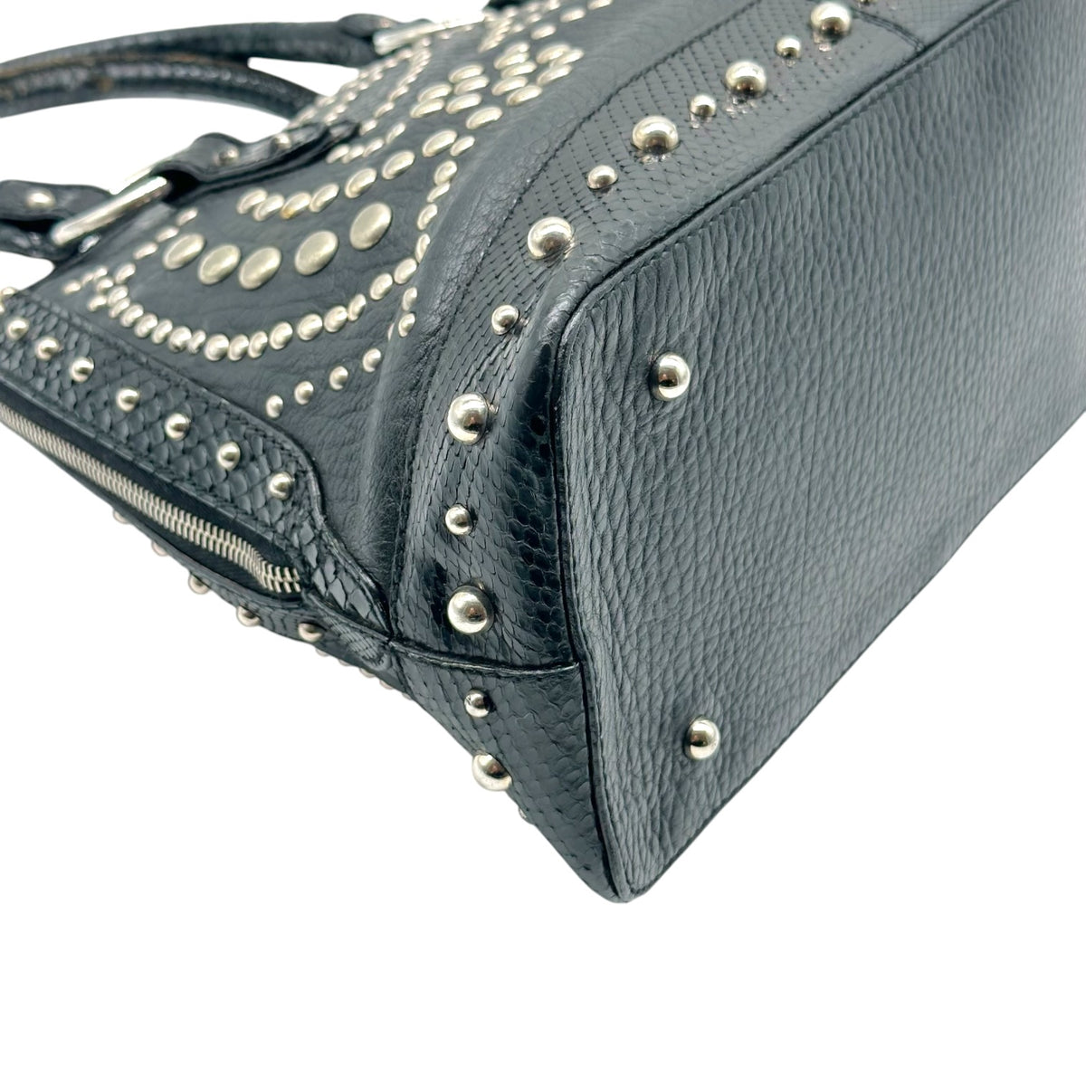 Dolce & Gabbana Black Leather Python Studded Handbag