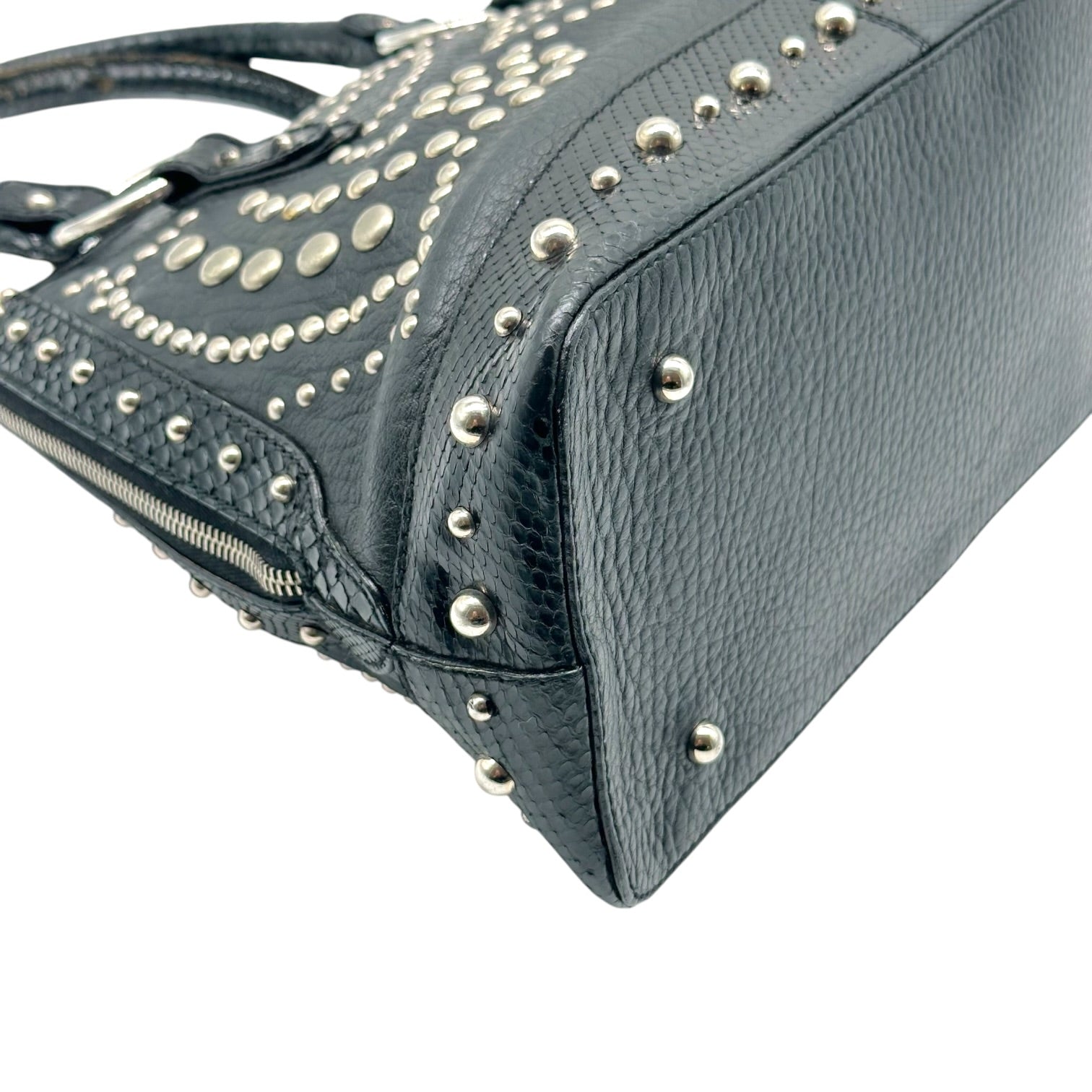 Dolce & Gabbana Black Leather Python Studded Handbag