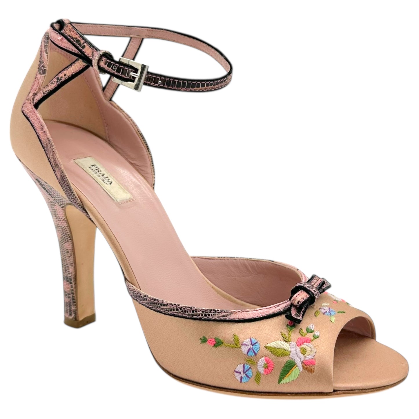 Prada Pink Embroidered Satin & Lizard Heels - Outfit Repeater