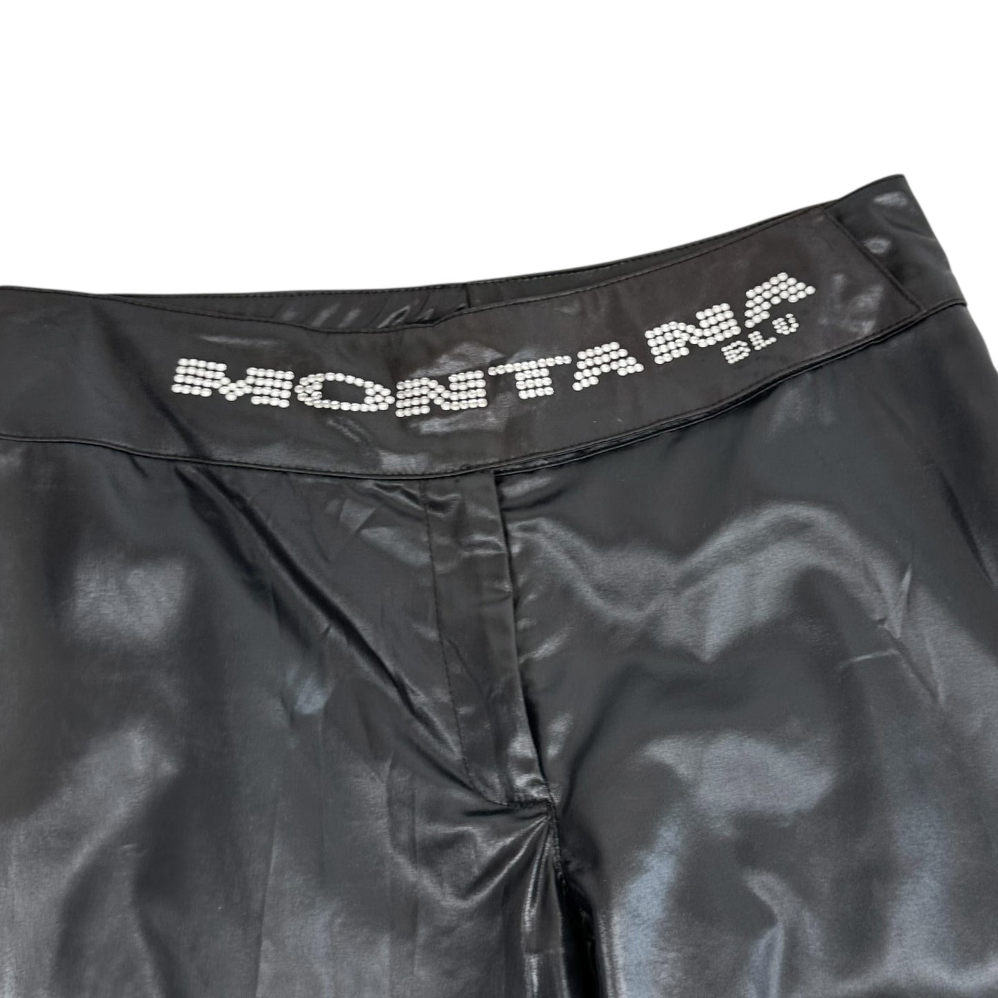 Claude Montana Blu Black 'Leather Look' Crystal Logo Pants