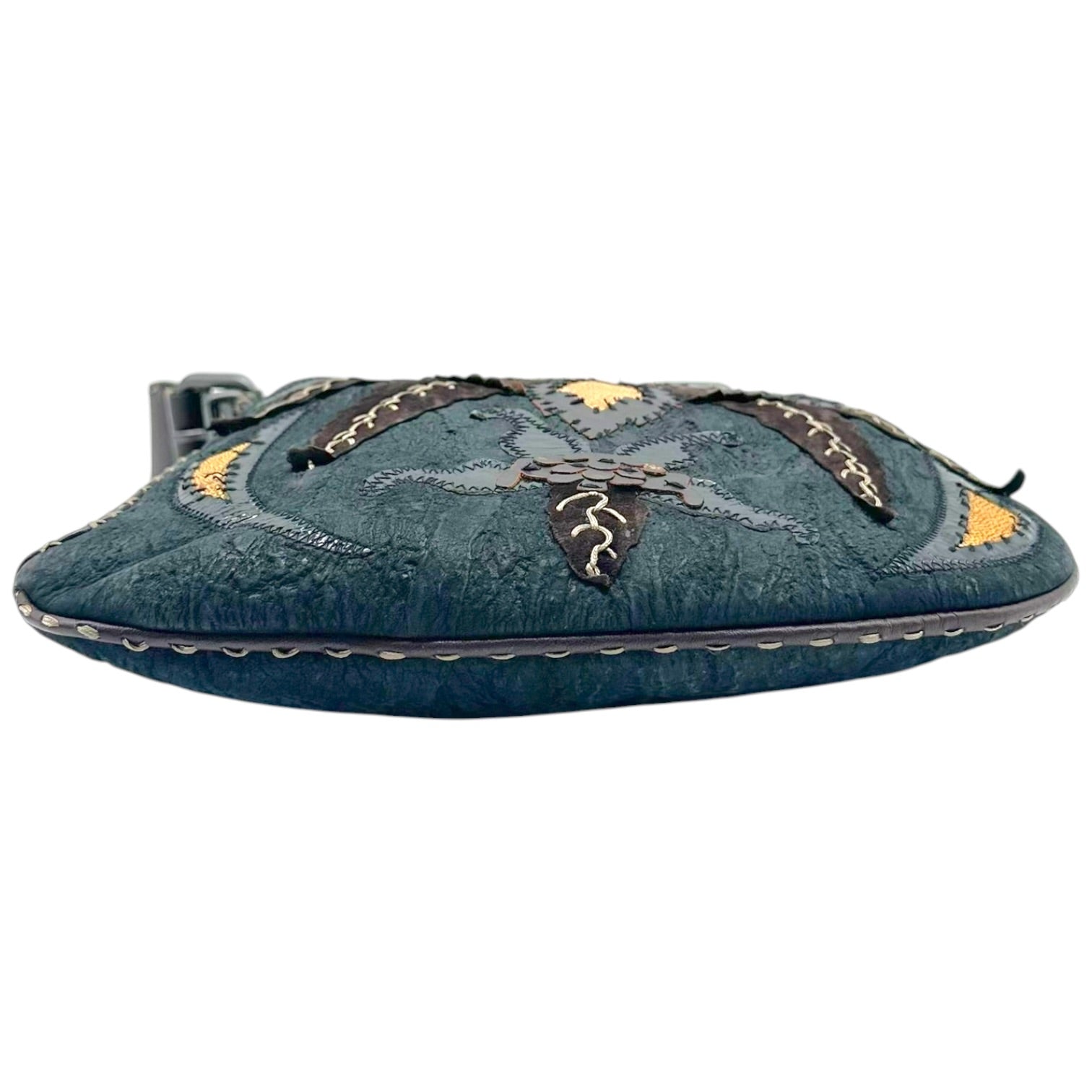 Fendi Black Brown Patchwork Stingray Leather Oyster Bag