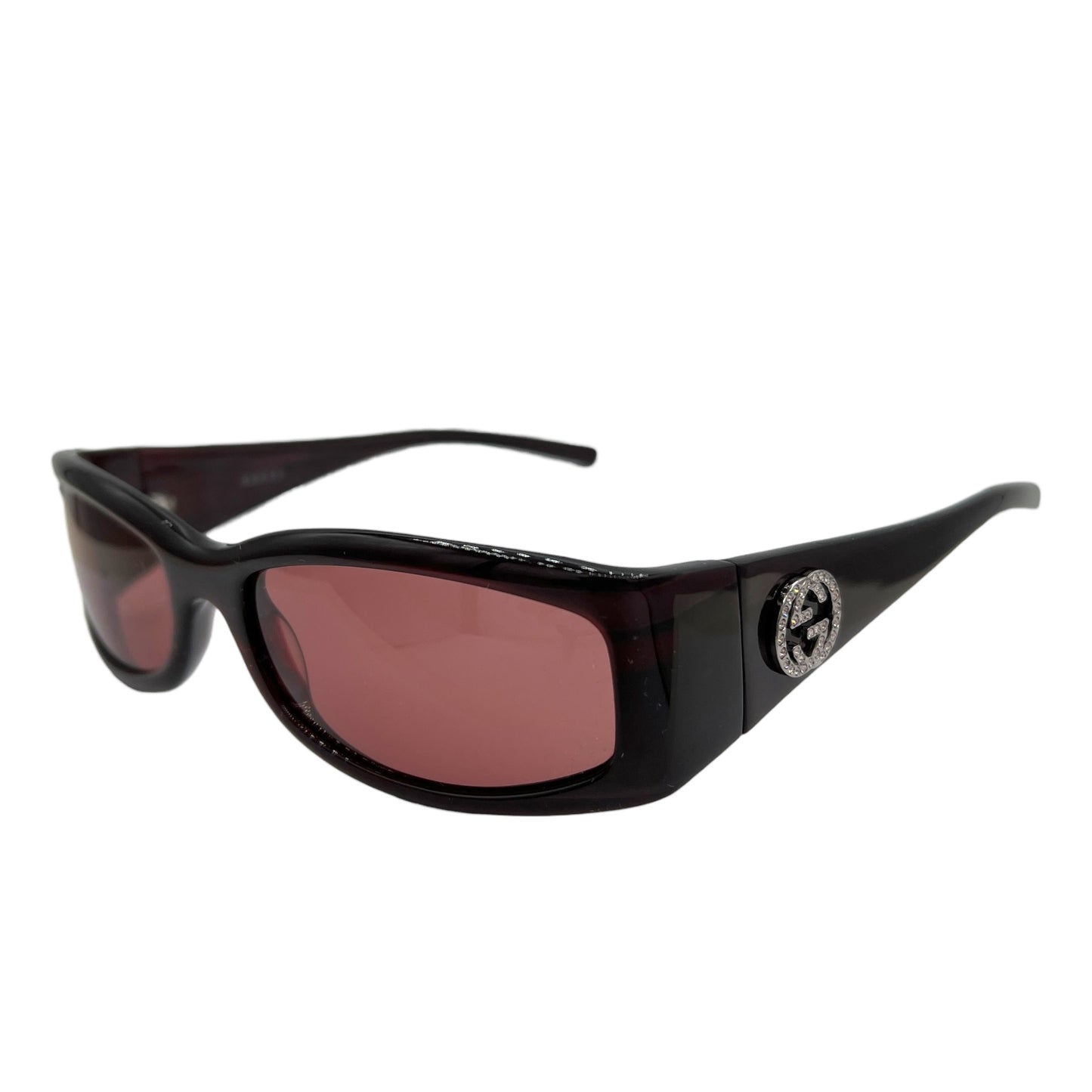 Gucci Burgundy & Crystal Logo Rectangle Sunglasses GG2526 w/ Case