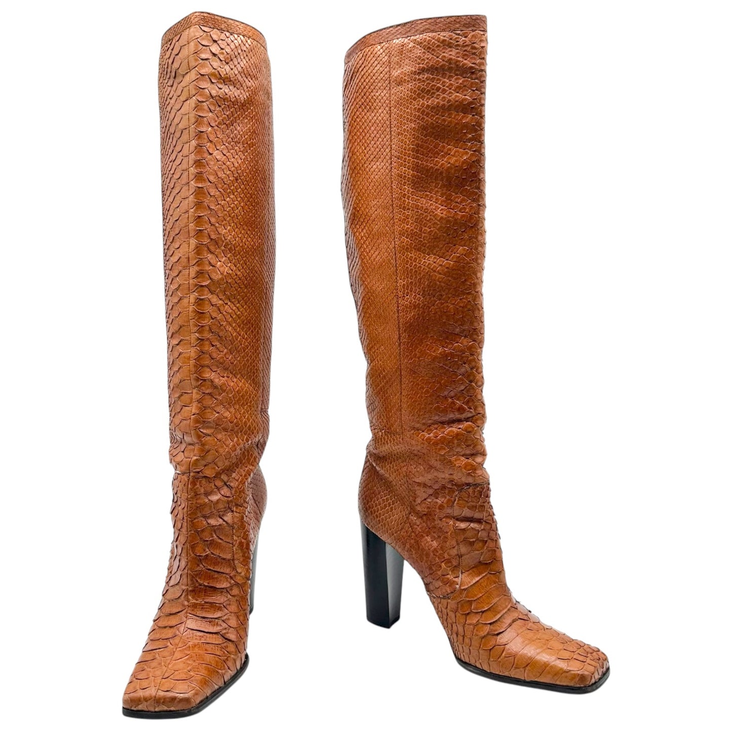 Dolce & Gabbana Brown Python Square Toe Heeled Knee High Boots