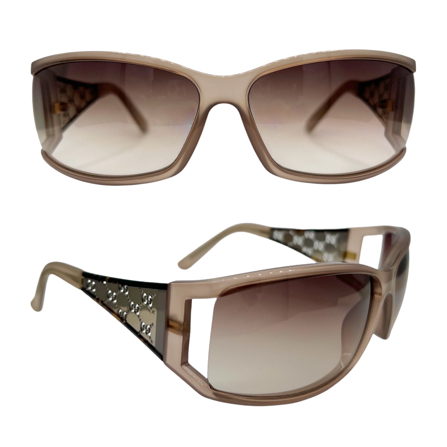 Gucci Taupe & Silver Monogram Arm Rectangle Sunglasses GG2998/S