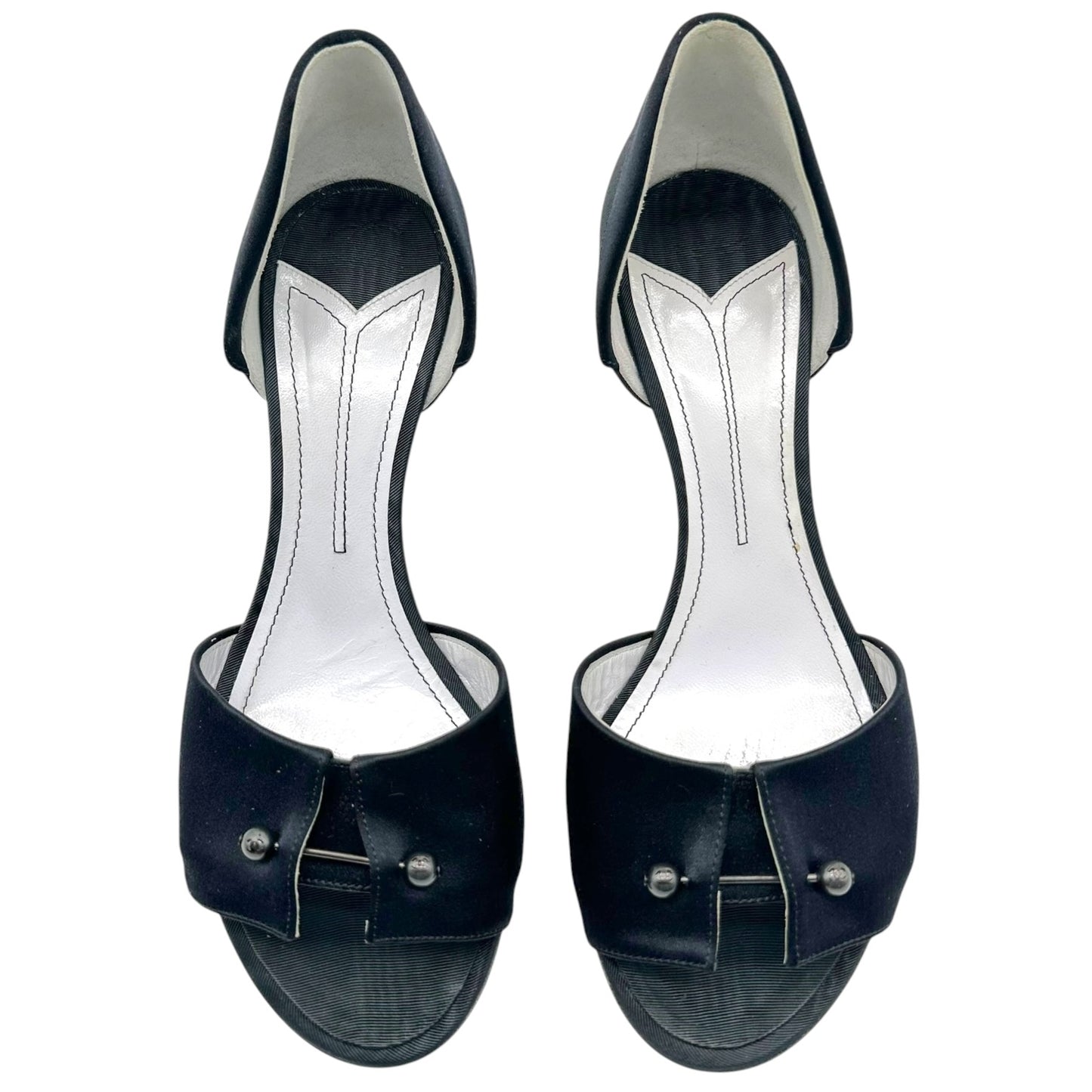 Chanel Tuxedo Black Silk Slingback Heels