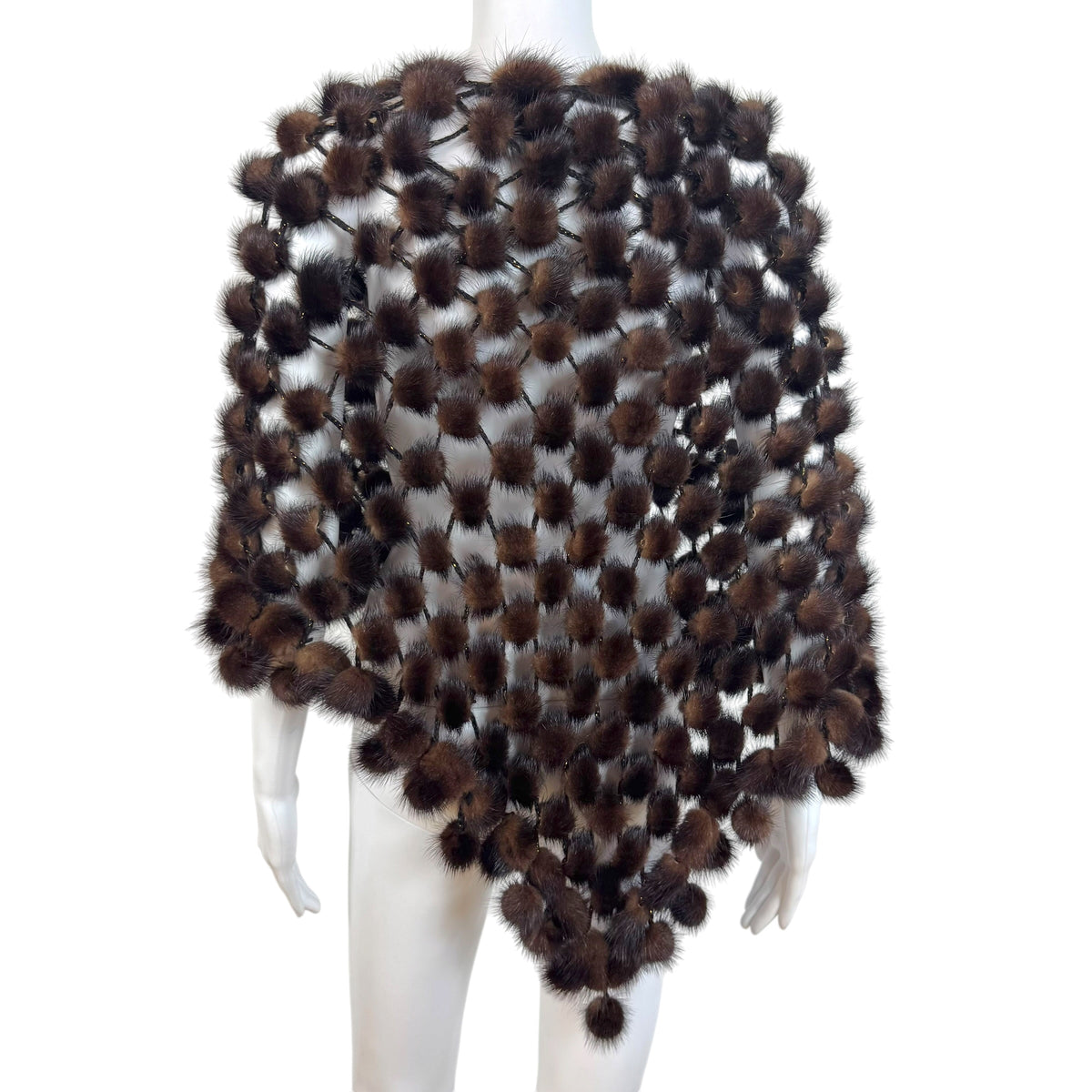 Brown Open-Knit Mink Fur Shawl