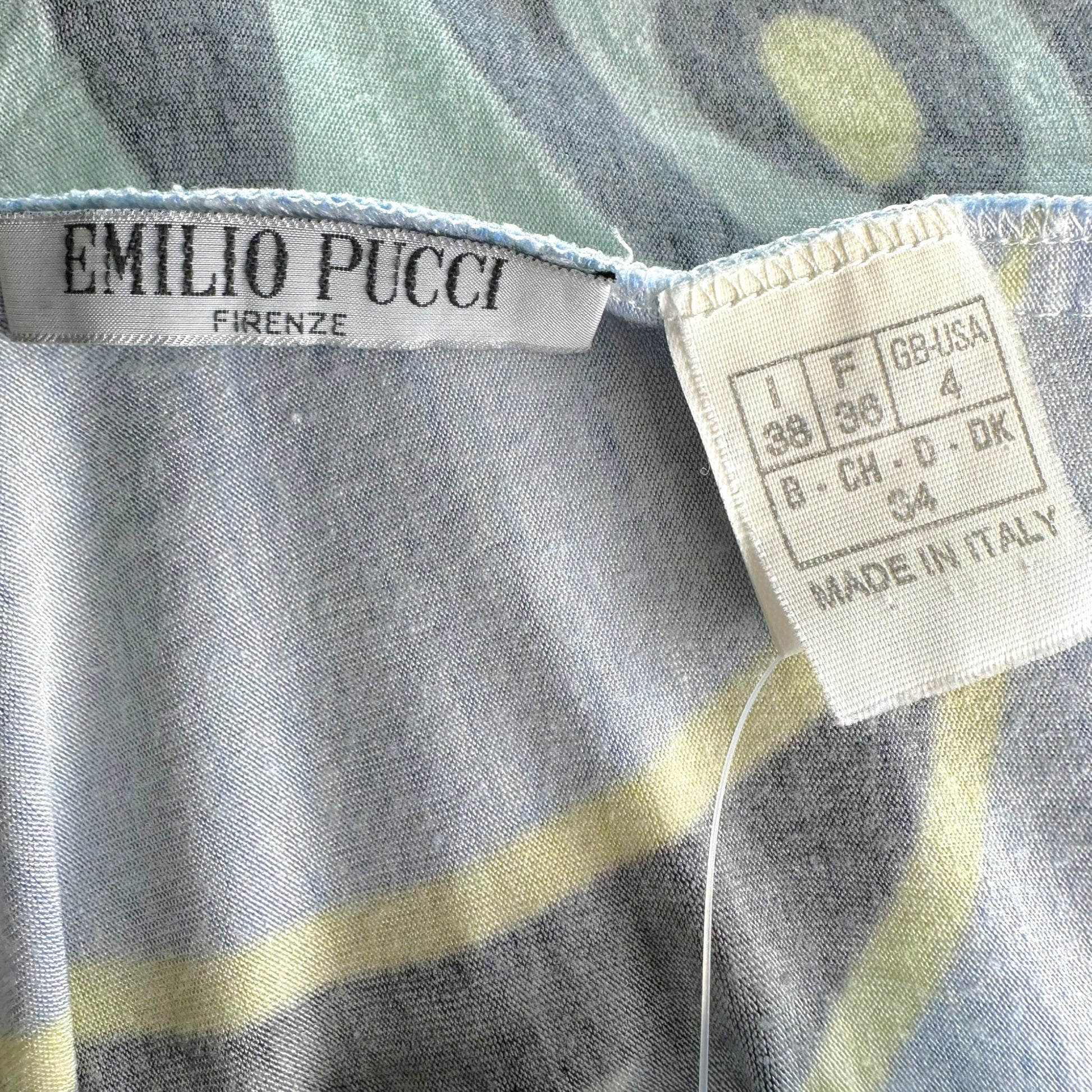 Emilio Pucci Asymmetrical Sleeve Top Blue Green Print