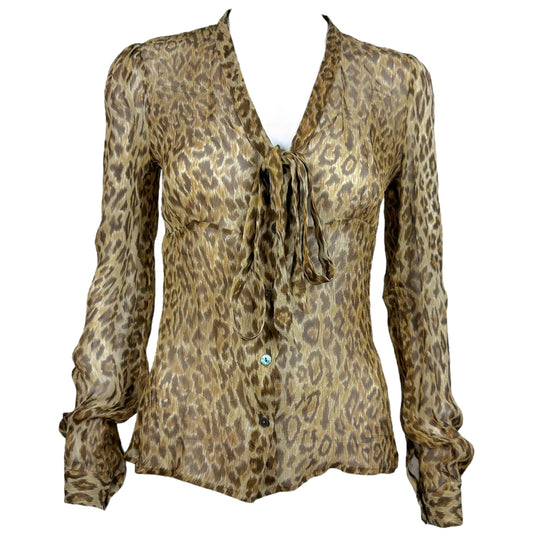 D&G Dolce & Gabbana Leopard Semi-Sheer Silk Blouse