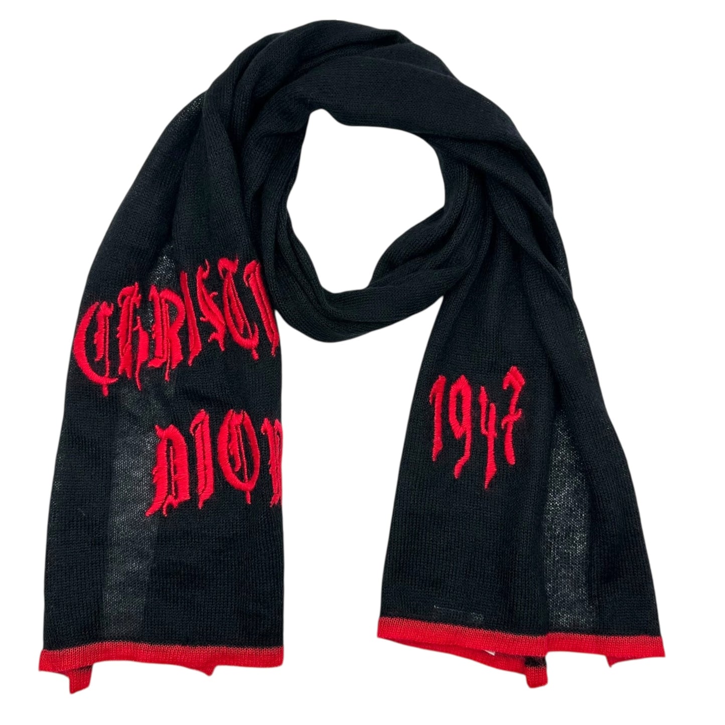 Christian Dior 2002 Black & Red Old English Mohair Logo Scarf