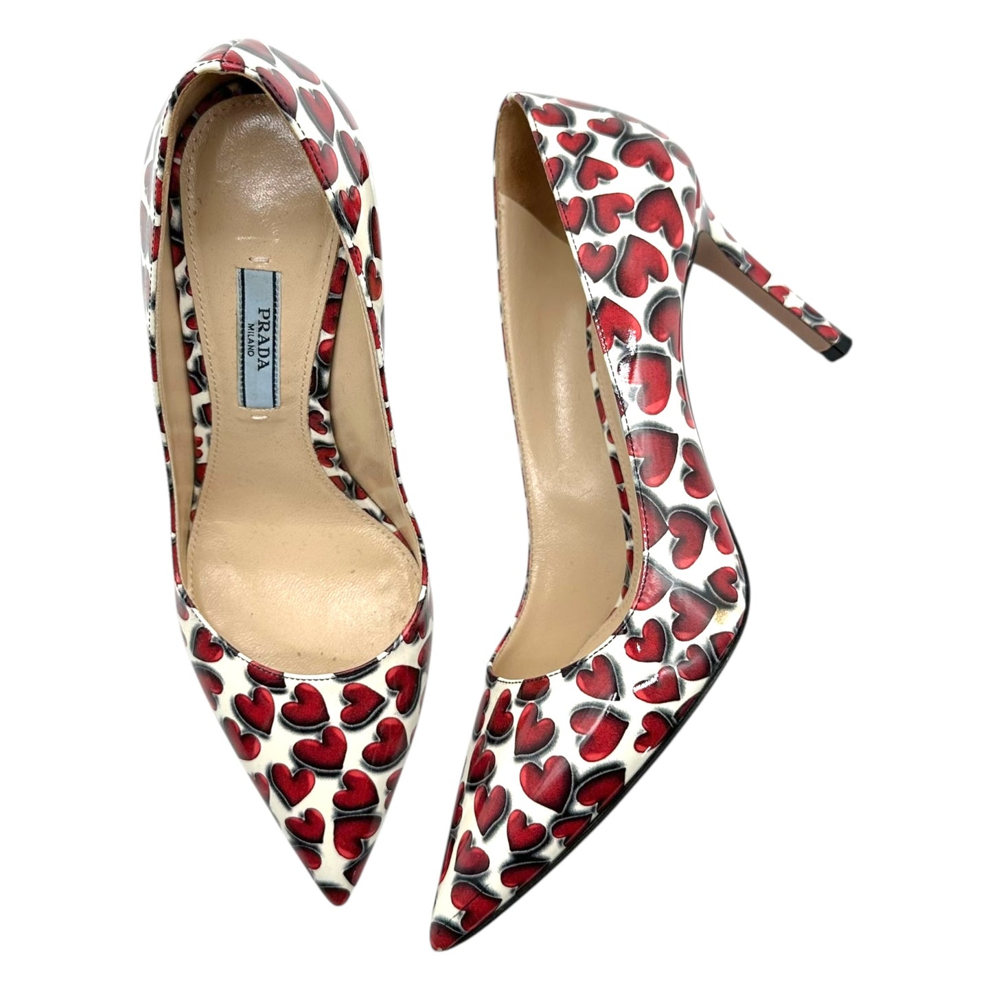 Prada Heart Print Patent Leather Heels
