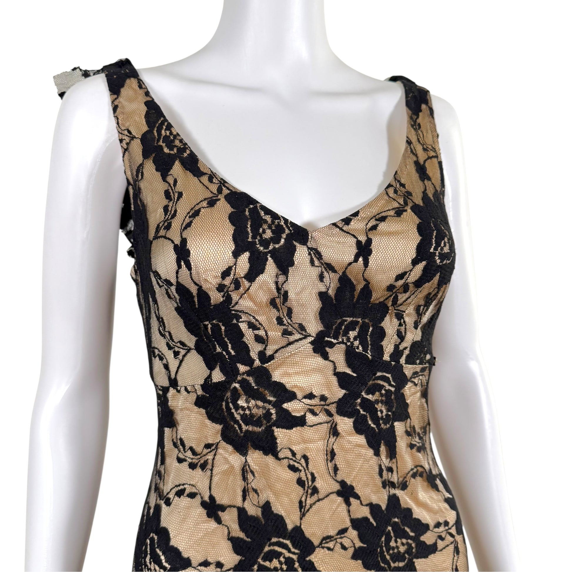 Galliano Black Lace Gown Dress Ruffle Trim Sleeveless