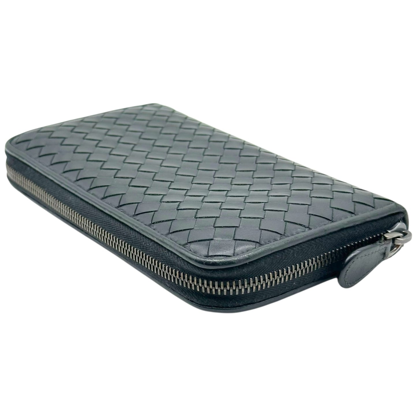 Bottega Veneta Black Intrecciato Leather Zip Wallet