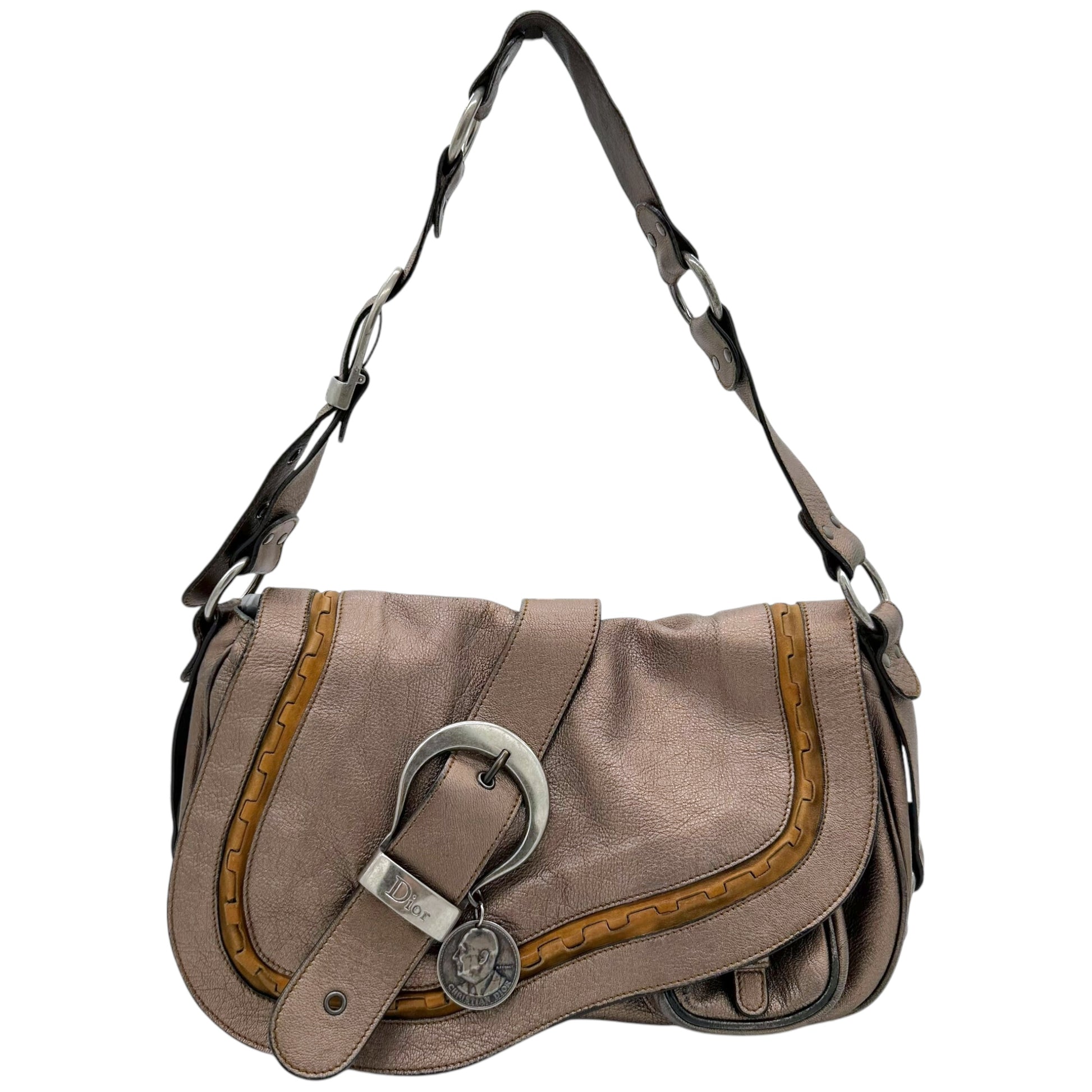 Christian Dior Metallic Silver Leather Gaucho Bag