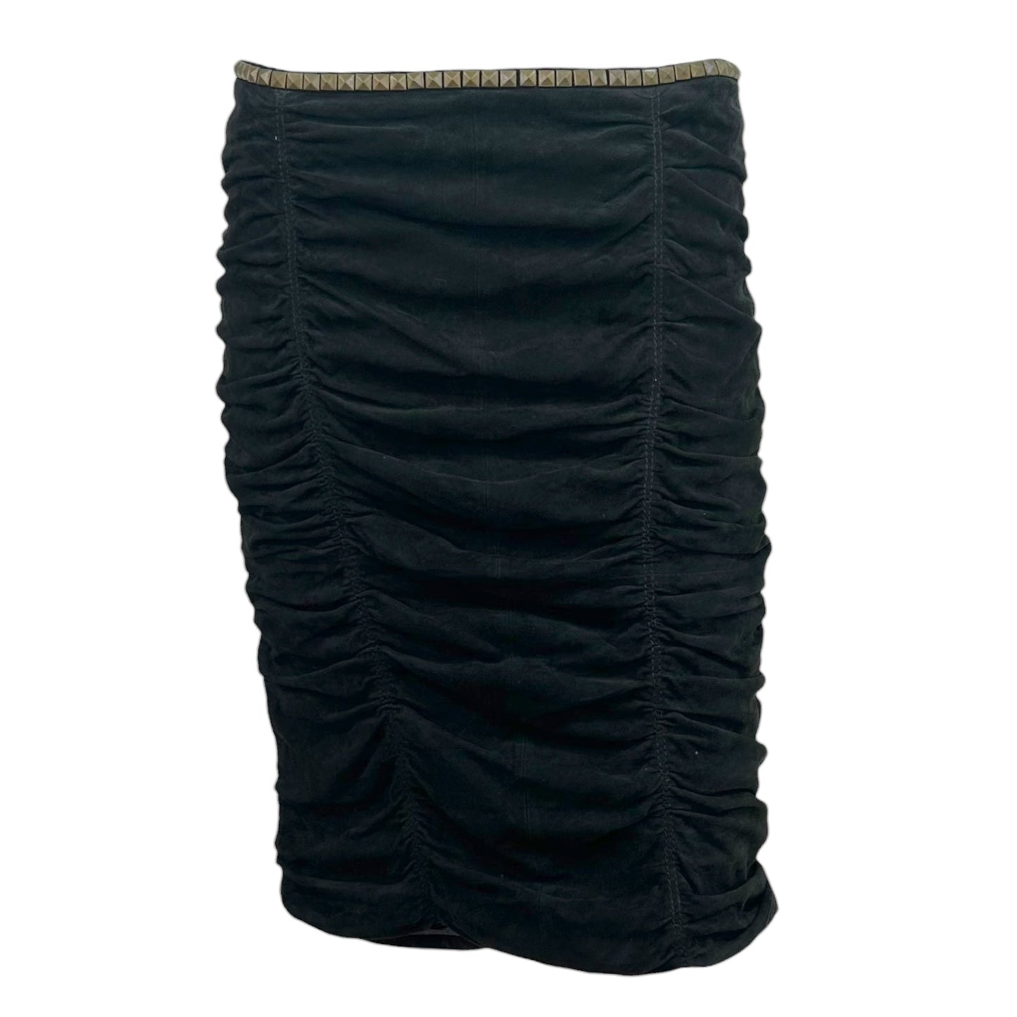 Roberto Cavalli 2005 Studded Gathered Suede Midi Skirt