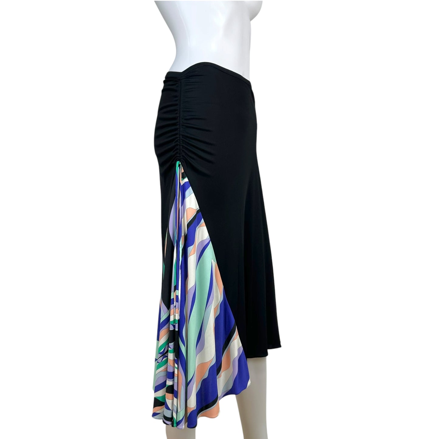 Emilio Pucci Black Multicolor Printed Panel Maxi Skirt