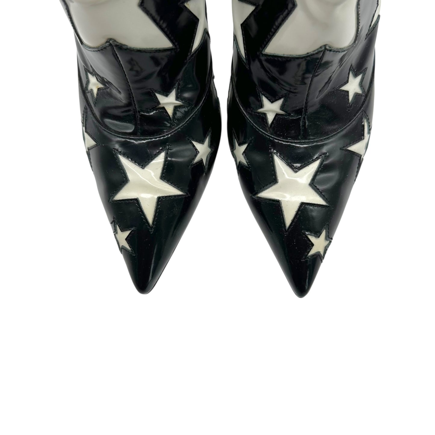 Dolce & Gabbana Black & White Star Patent Heeled Boots