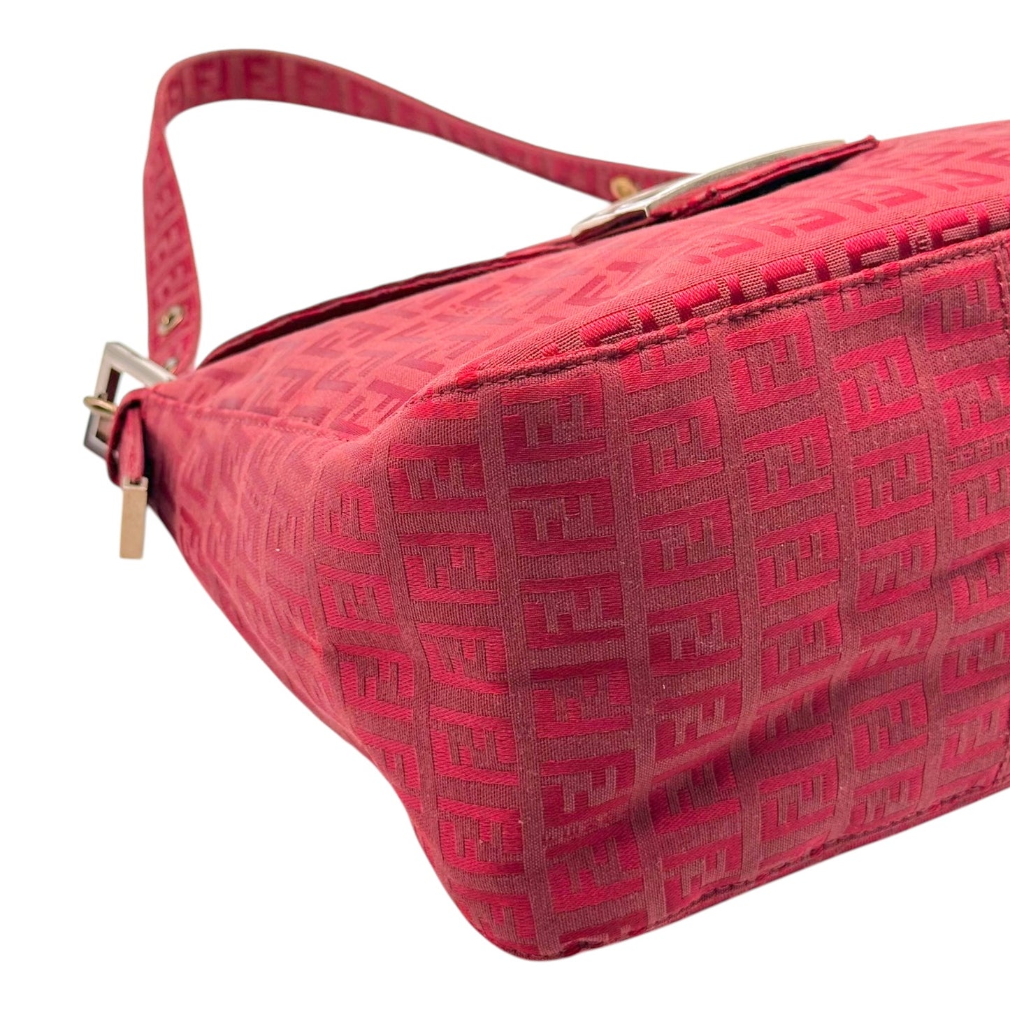 Fendi Red Zucchino Monogram Fold-Over Square Baguette Bag