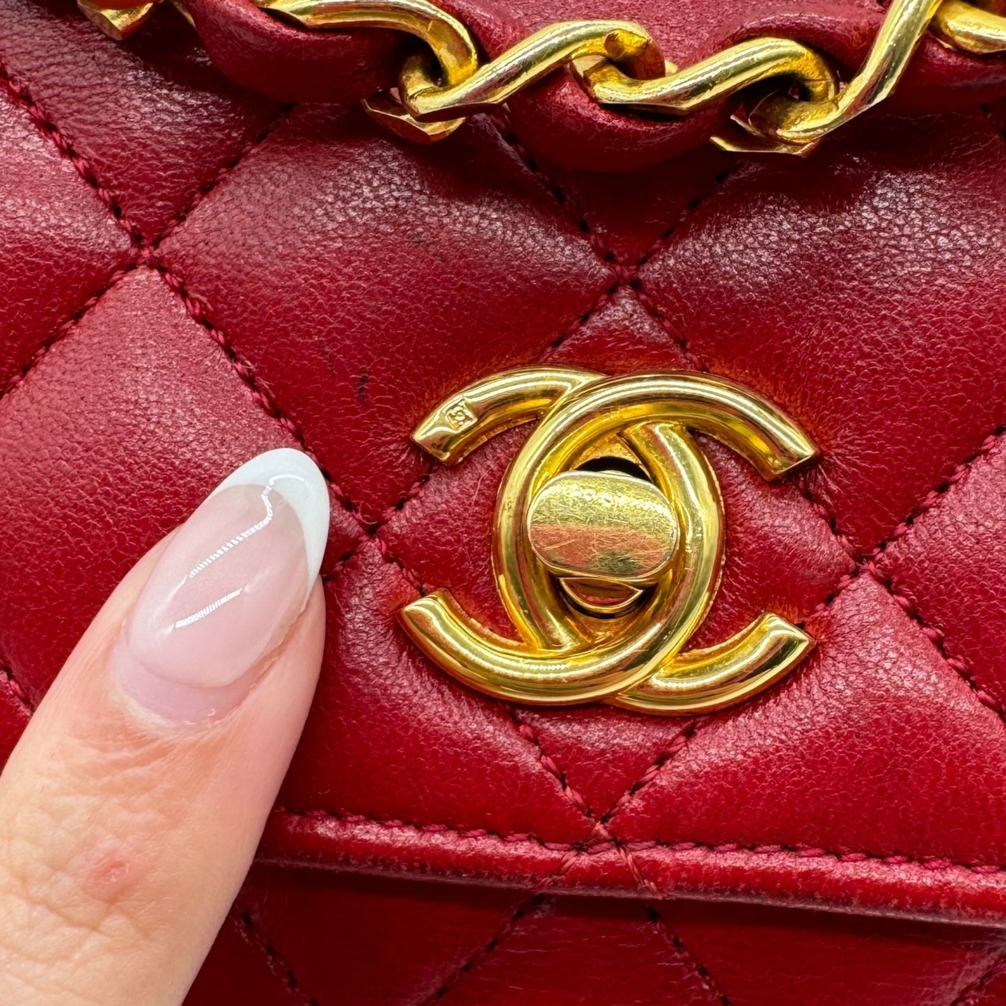 Chanel 90's Red Leather & Gold Hardware Mini Crossbody Flap Bag - Outfit Repeater