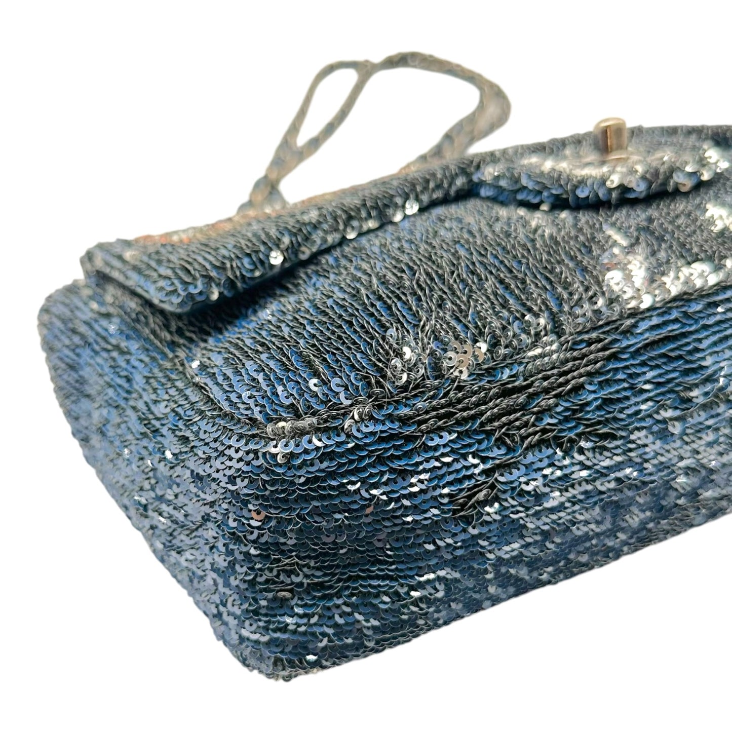 Chanel Medium Flap Bag Silver Blue Sequin Design