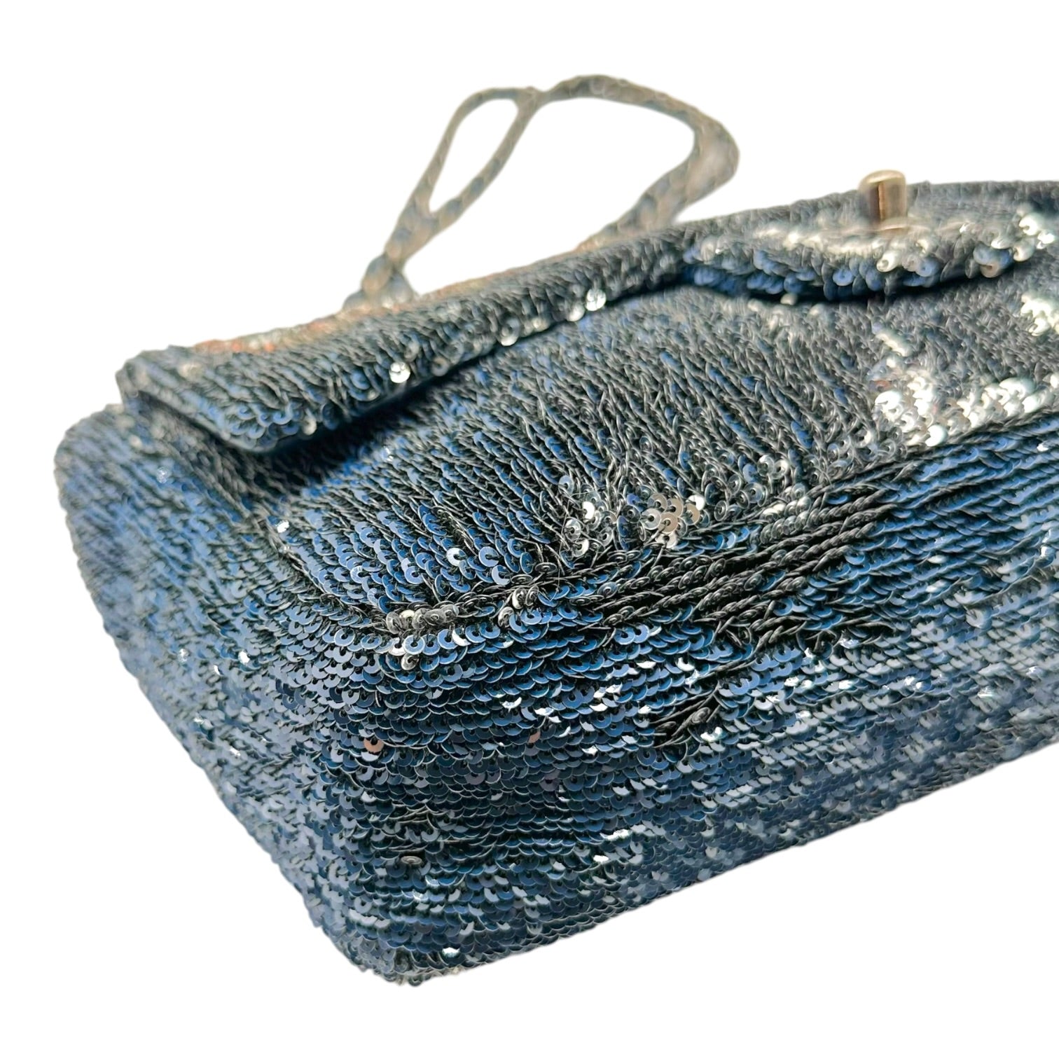 Chanel Medium Flap Bag Silver Blue Sequin Design