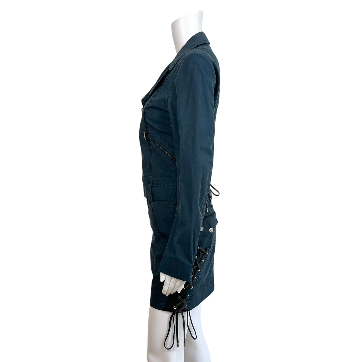 Christian Dior S/S 2004 'Hardcore' Black Lace Up Jacket & Midi Skirt Set