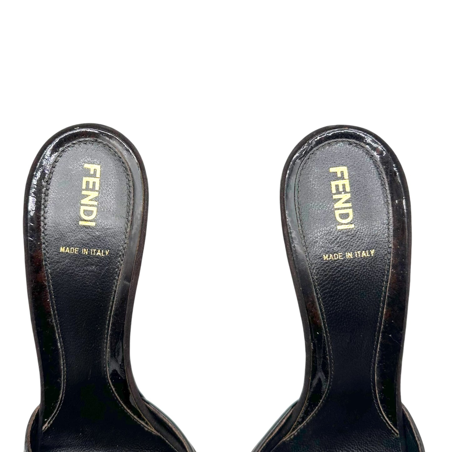 Fendi Brown Suede Tortoise Bead Embellished Kitten Heel Mules