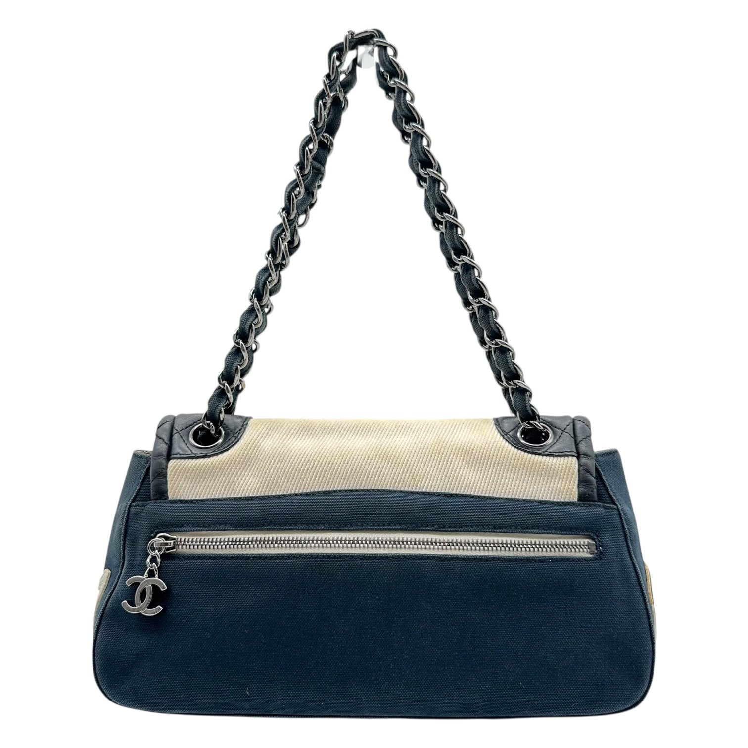 Chanel Sport Navy & Ivory Canvas Mini Flap Bag - Outfit Repeater
