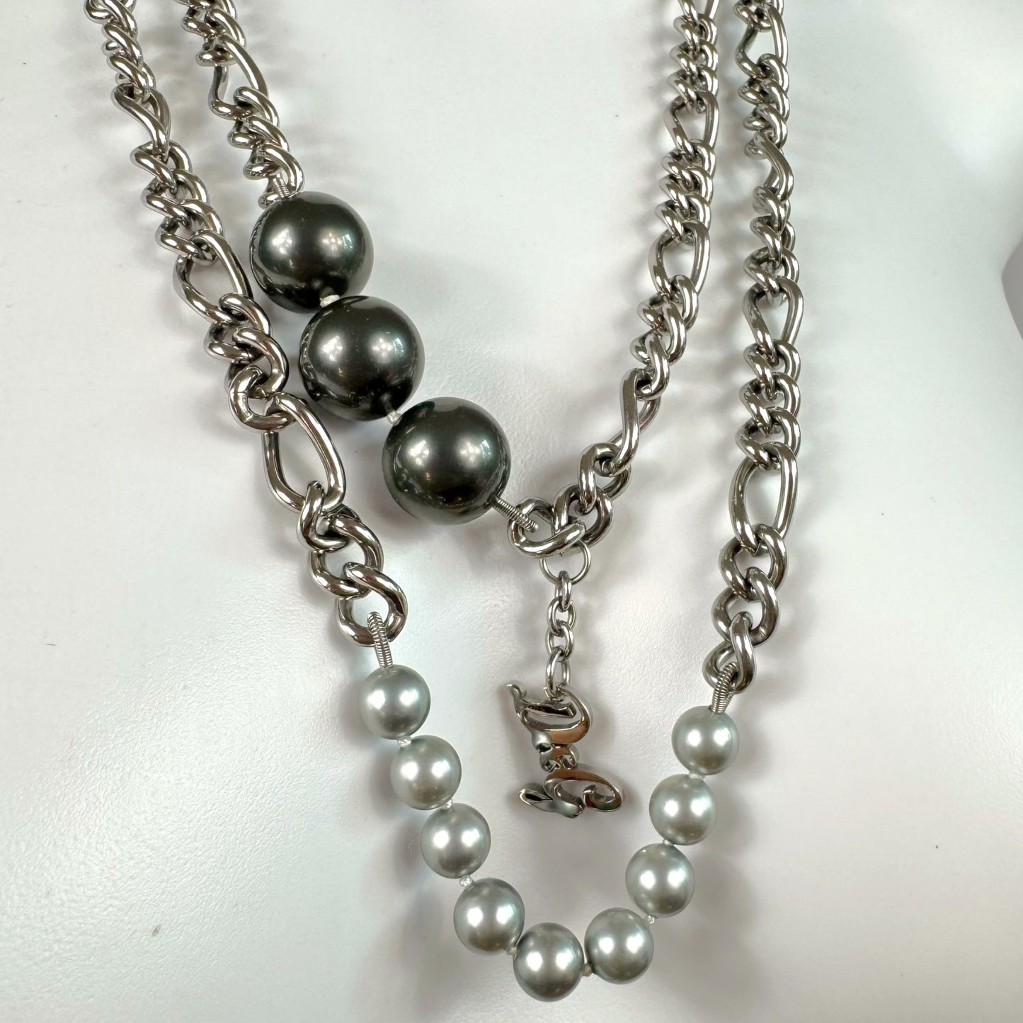 D&G Dolce & Gabbana Silver Pearl & Chain Wrap Necklace