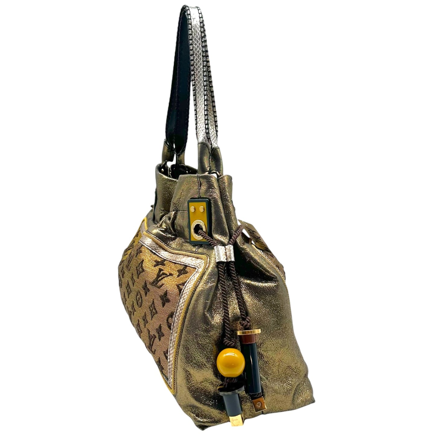 Louis Vuitton S/S 2009 Sunbird Gold & Silver Snakeskin & Canvas Tote Bag