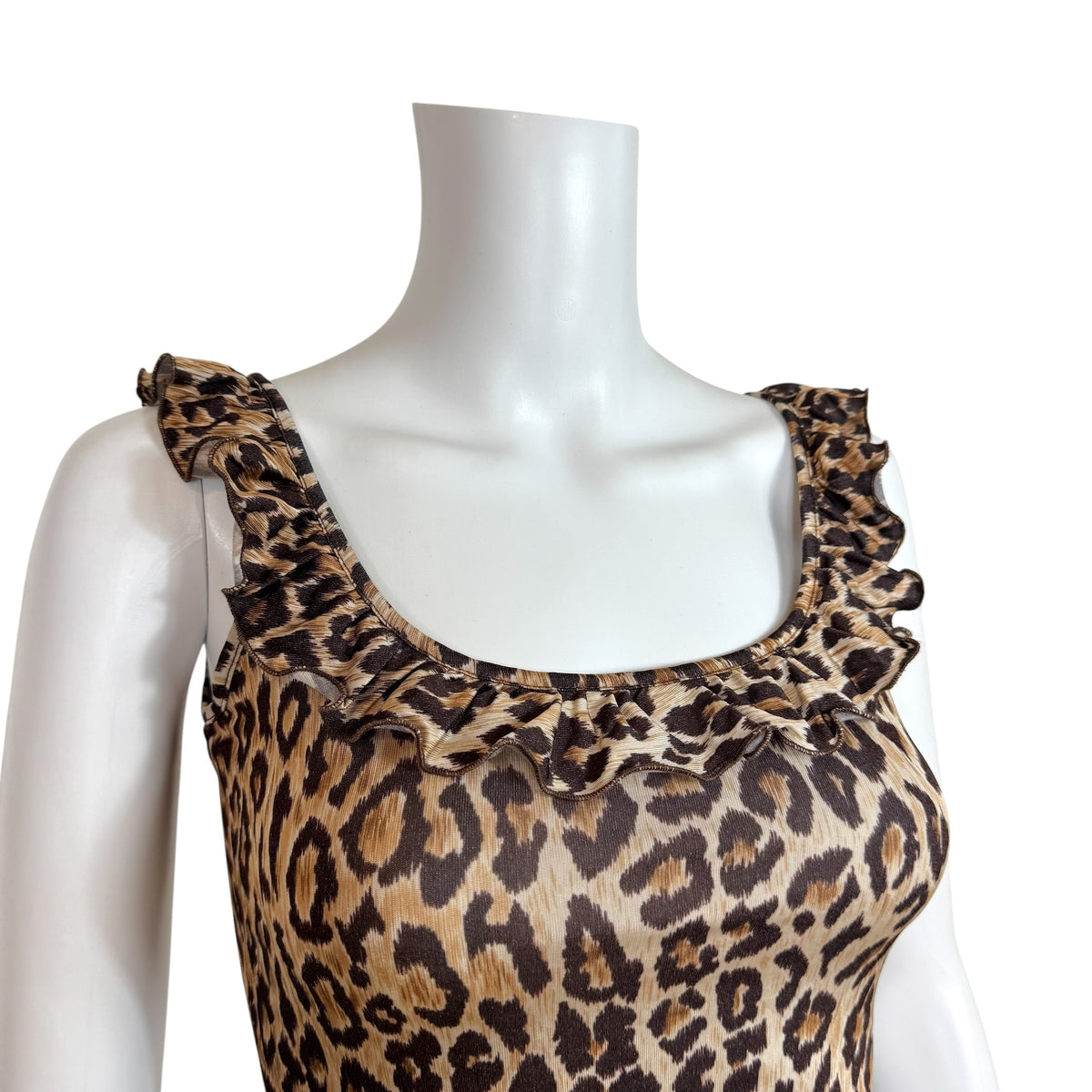 D&G Dolce & Gabbana Ruffle Trim Leopard Print Tank Top