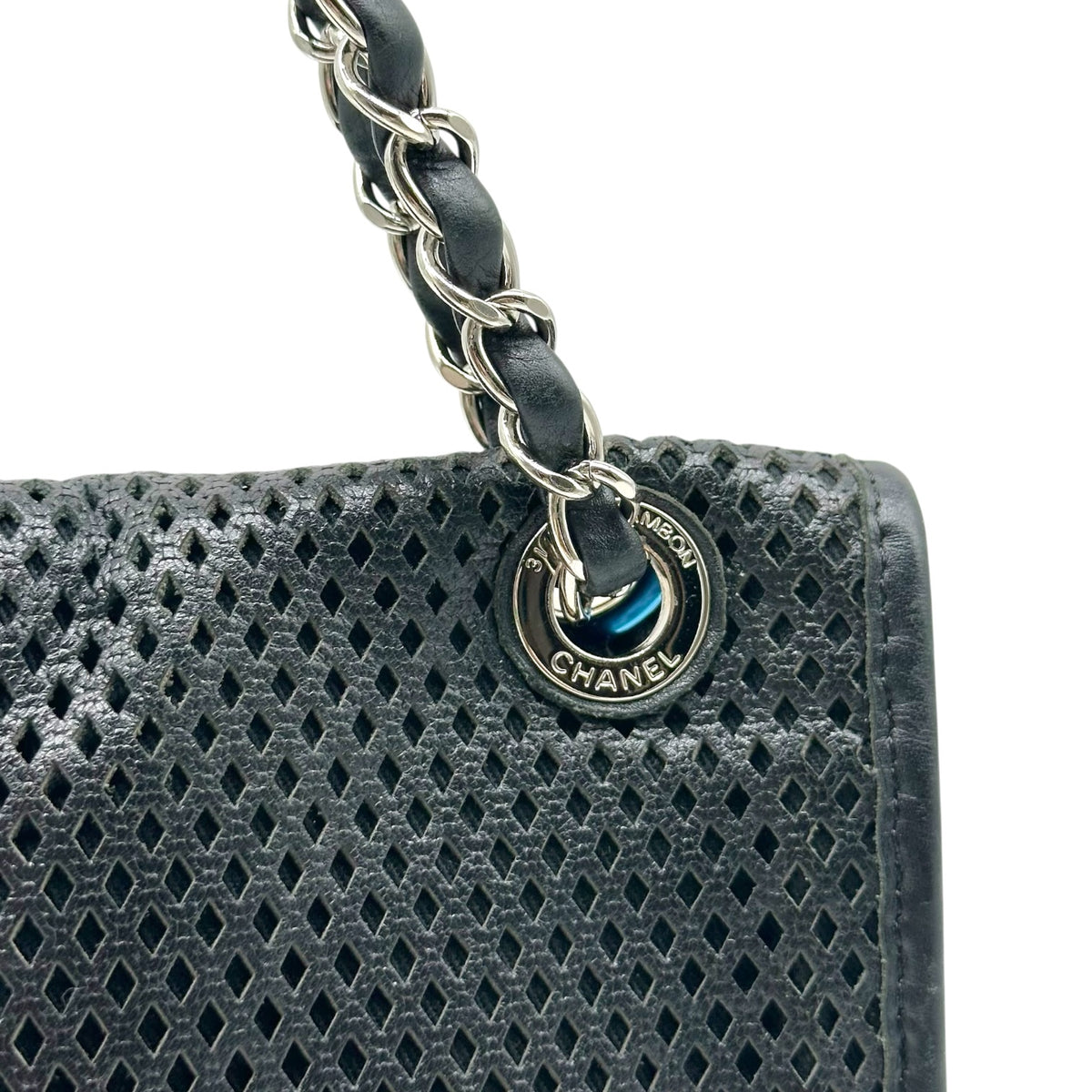 Chanel Black Perforated Leather Medium Flap Shoulder Bag