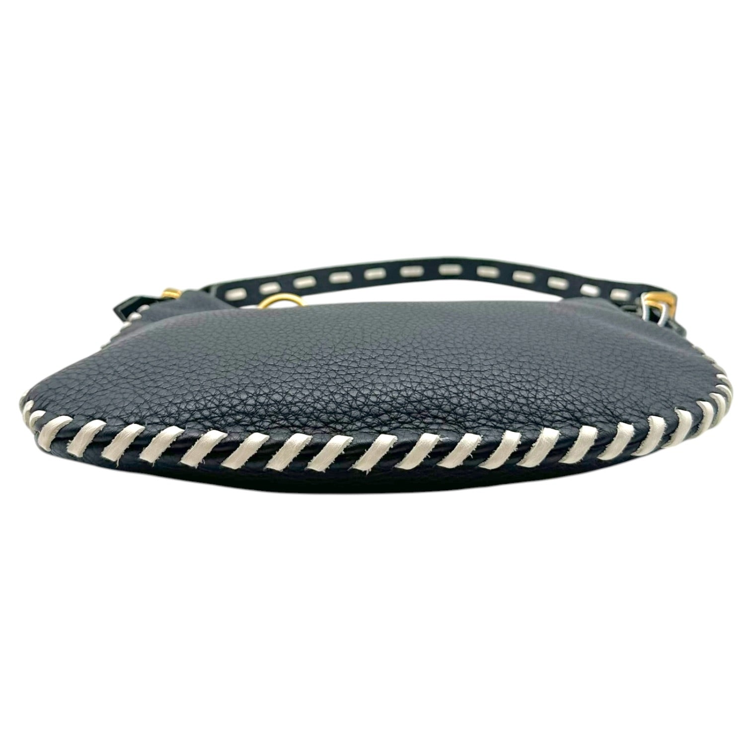 Fendi Small Oyster Bag Black White Whipstitch Leather