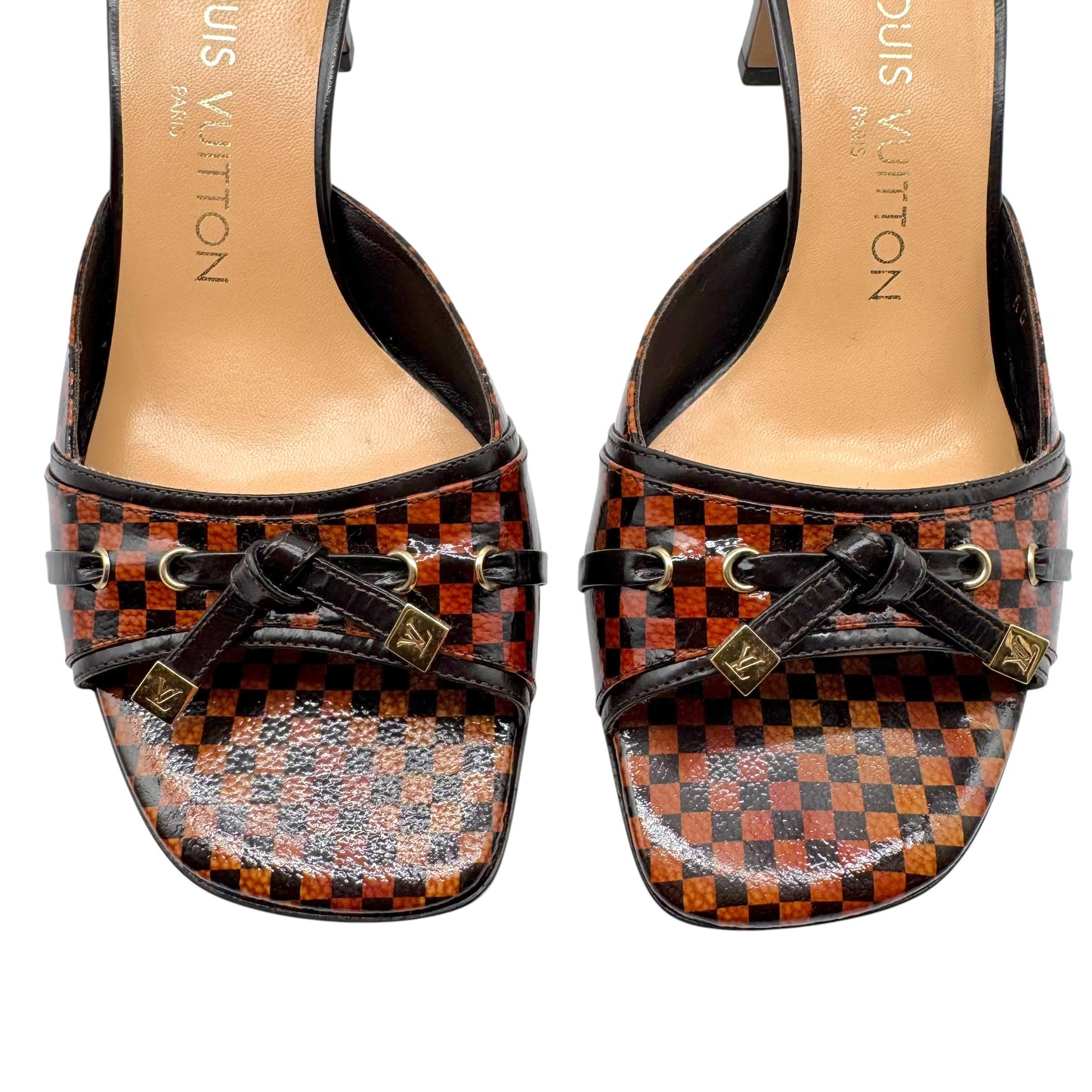 Louis Vuitton Damier Ebene Kitten Heel Mule Sandals