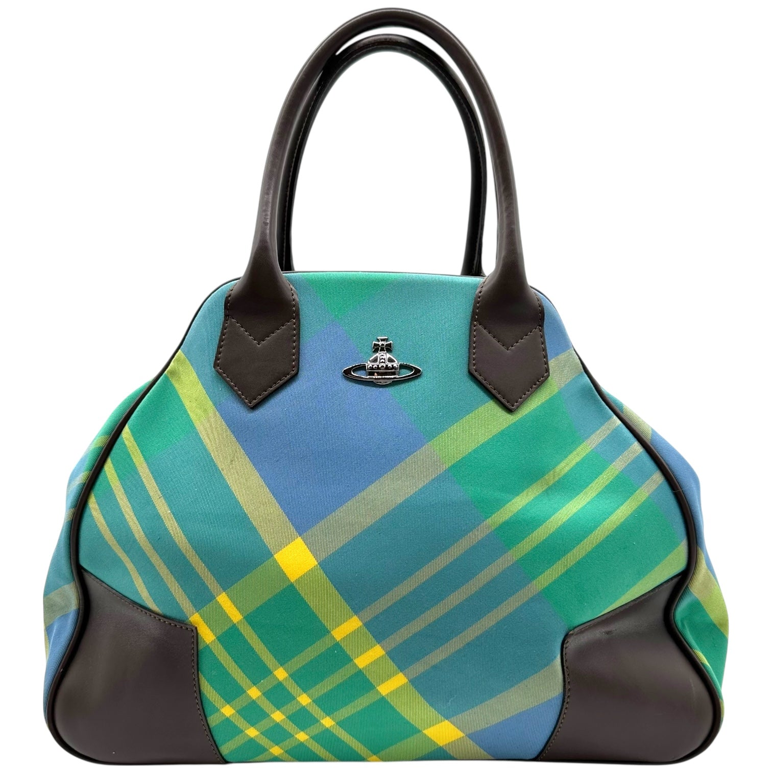 Vivienne Westwood Blue & Green Plaid XL Bowler Bag - Outfit Repeater