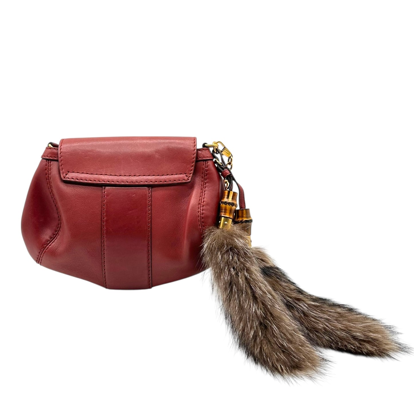 Gucci Burgundy Leather Fur & Bamboo Tassel Crossbody Bag