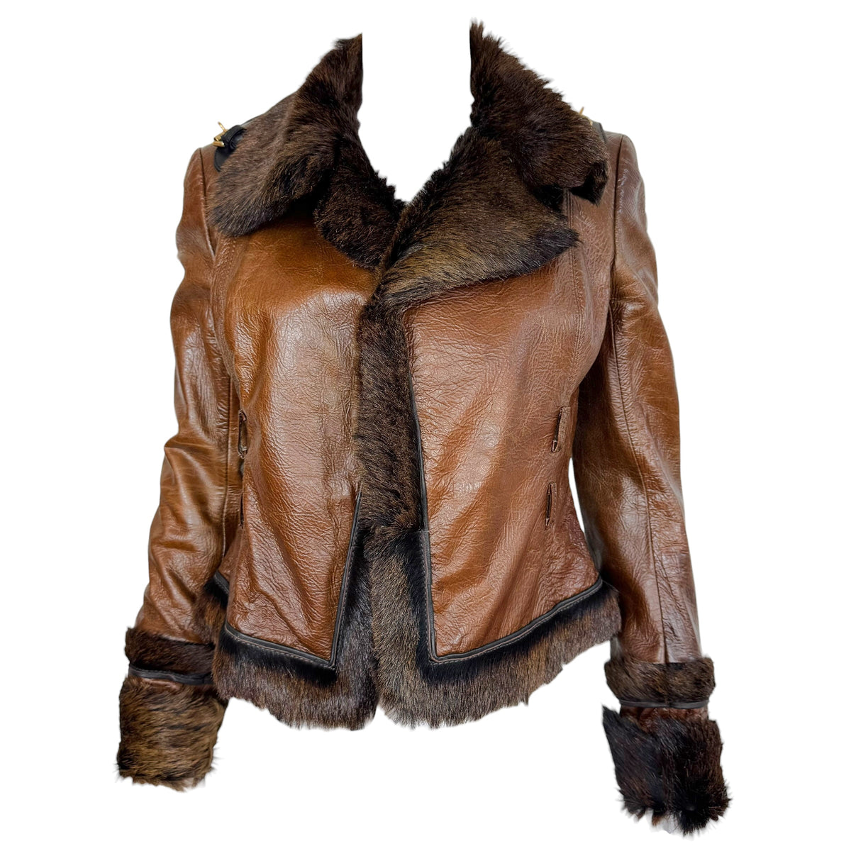 Dsquared2 Brown Leather & Fur Jacket