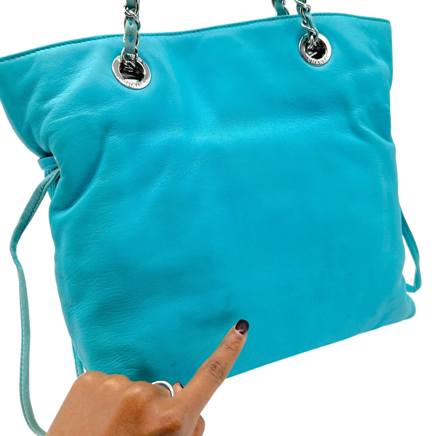 Chanel Teal Lambskin CC Logo Small Tote Bag 2008-09