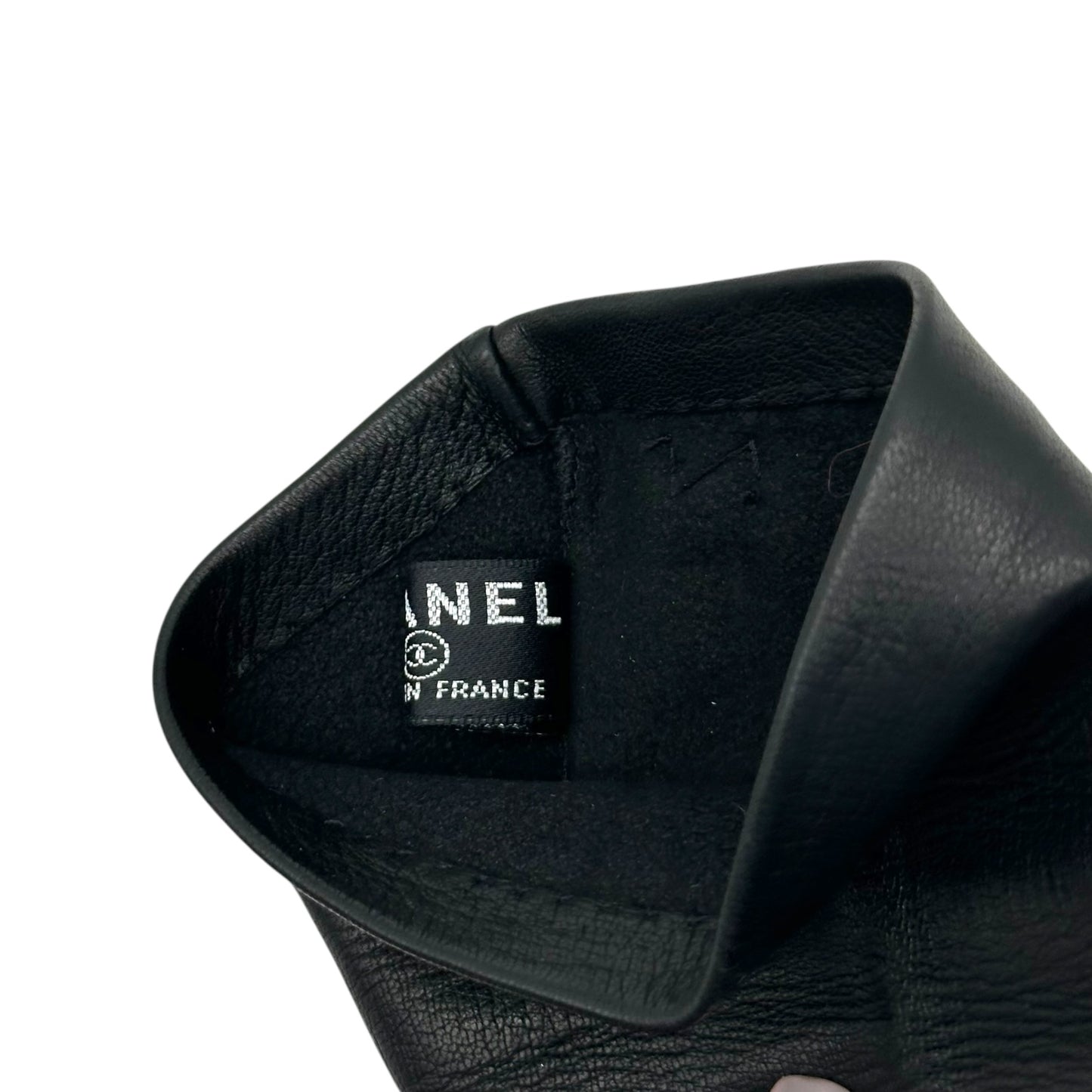 Chanel Black Leather Elbow Length Fingerless Gloves